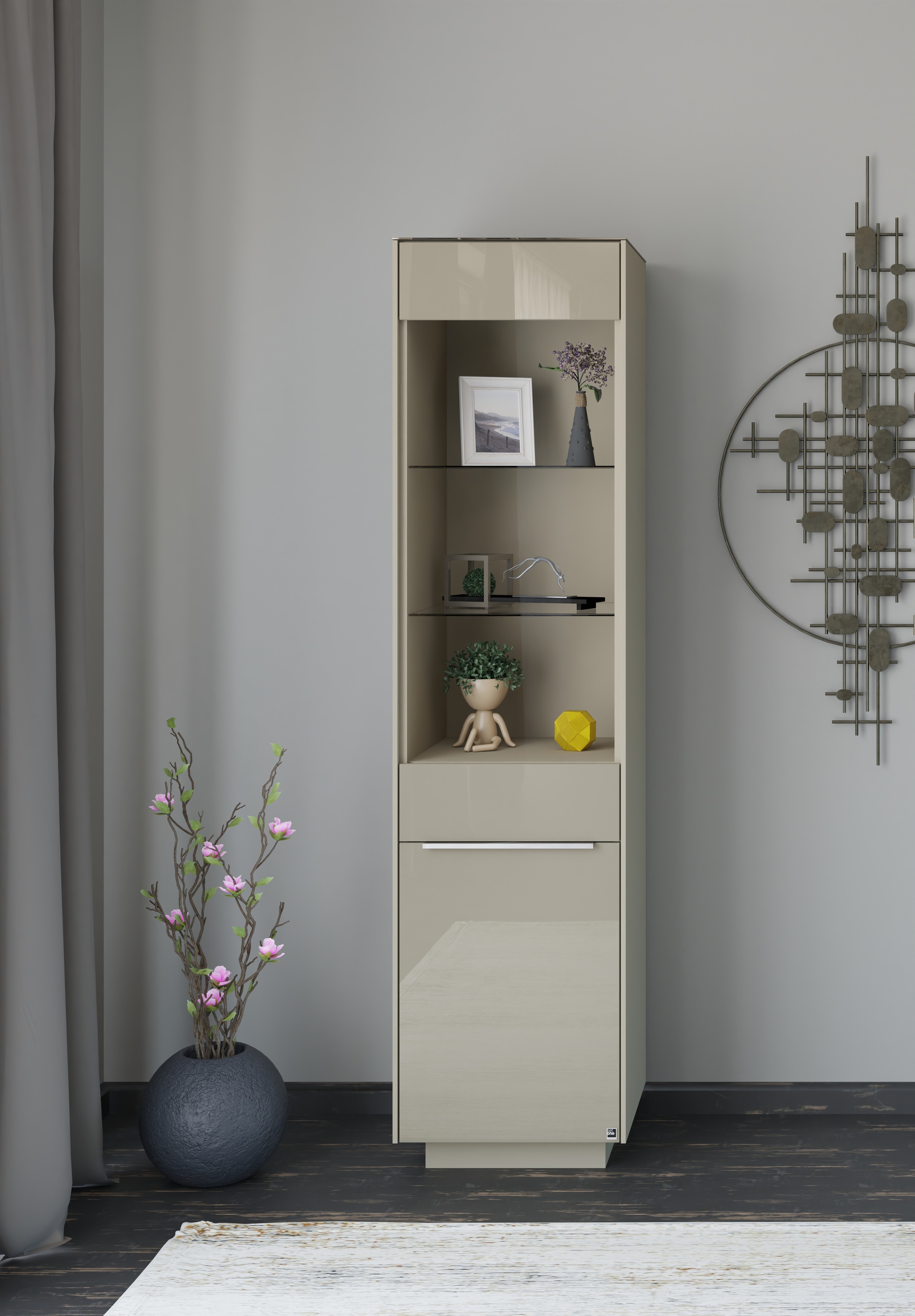 set one by Musterring, Standvitrine »Reno« 1 Stk. tlg. Mit Sockel in diversen Farben, 193 cm Höhe & Farbauswahl, taupe matt lack/glas taupe glanz, 