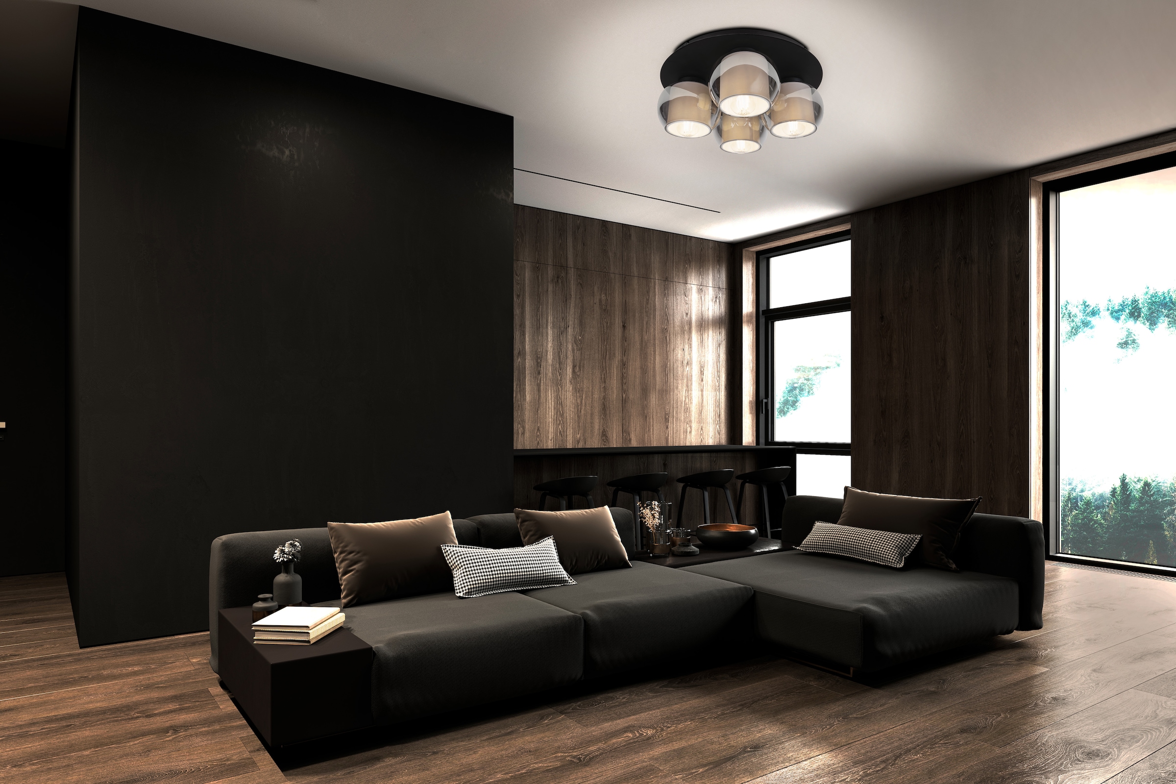 OTTO home Deckenleuchte »Tanissa mit Doppelschirm« E27 1 Stk. Deckenlampe rund Rauchglas, innen Stoffschirm, E27, Glasschirm, Textil