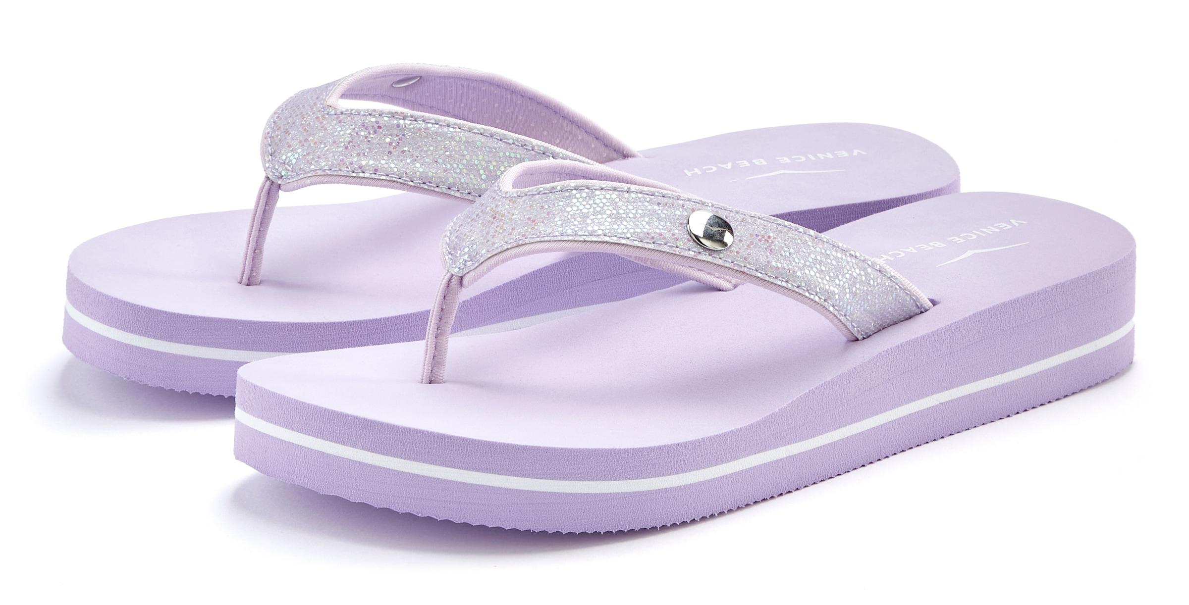 Venice Beach Badezehentrenner, Sandale, Pantolette, Badeschuh ultraleicht mit Glitzerband VEGAN