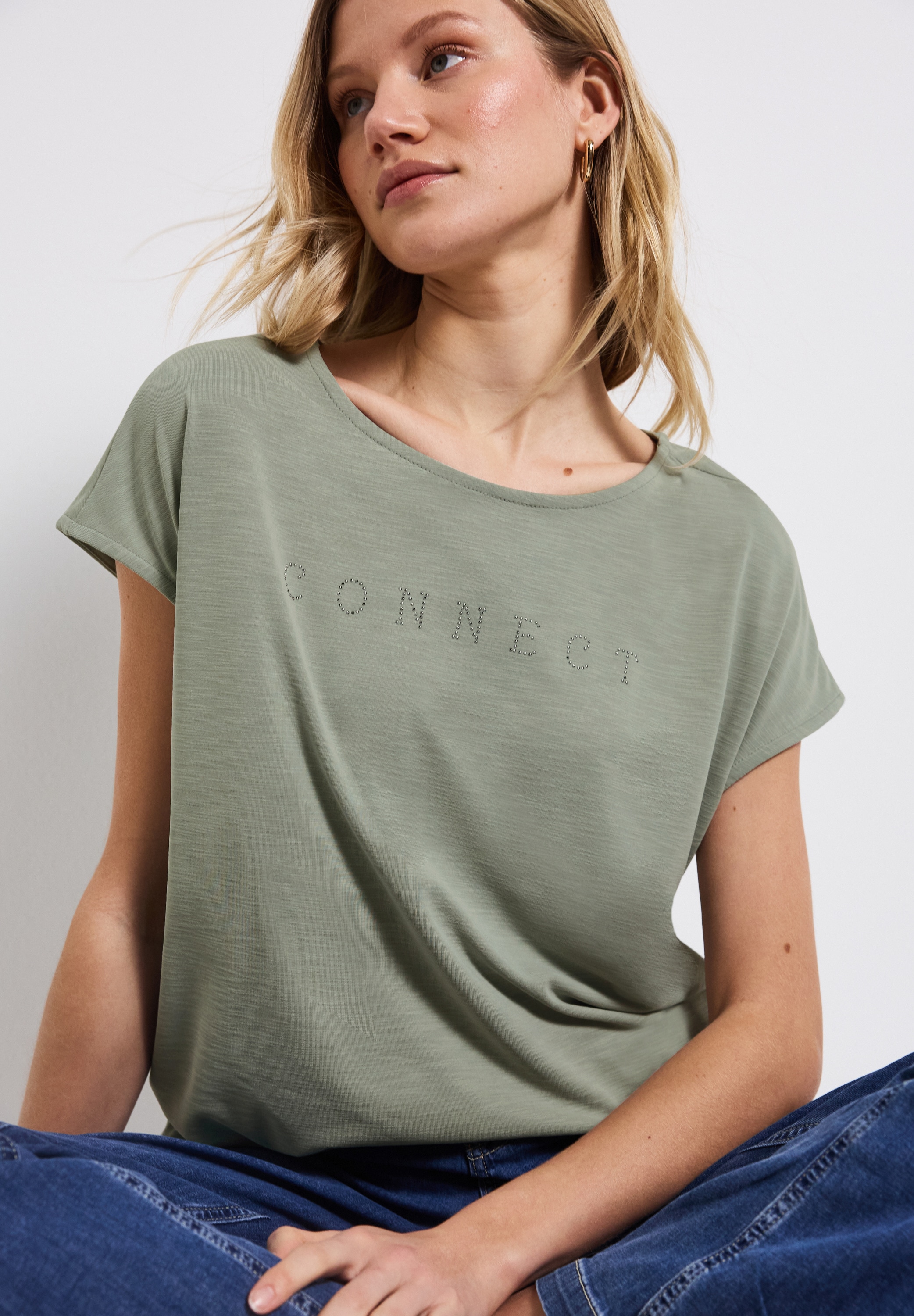 STREET ONE T-Shirt, mit Wording aus Schmucksteinen