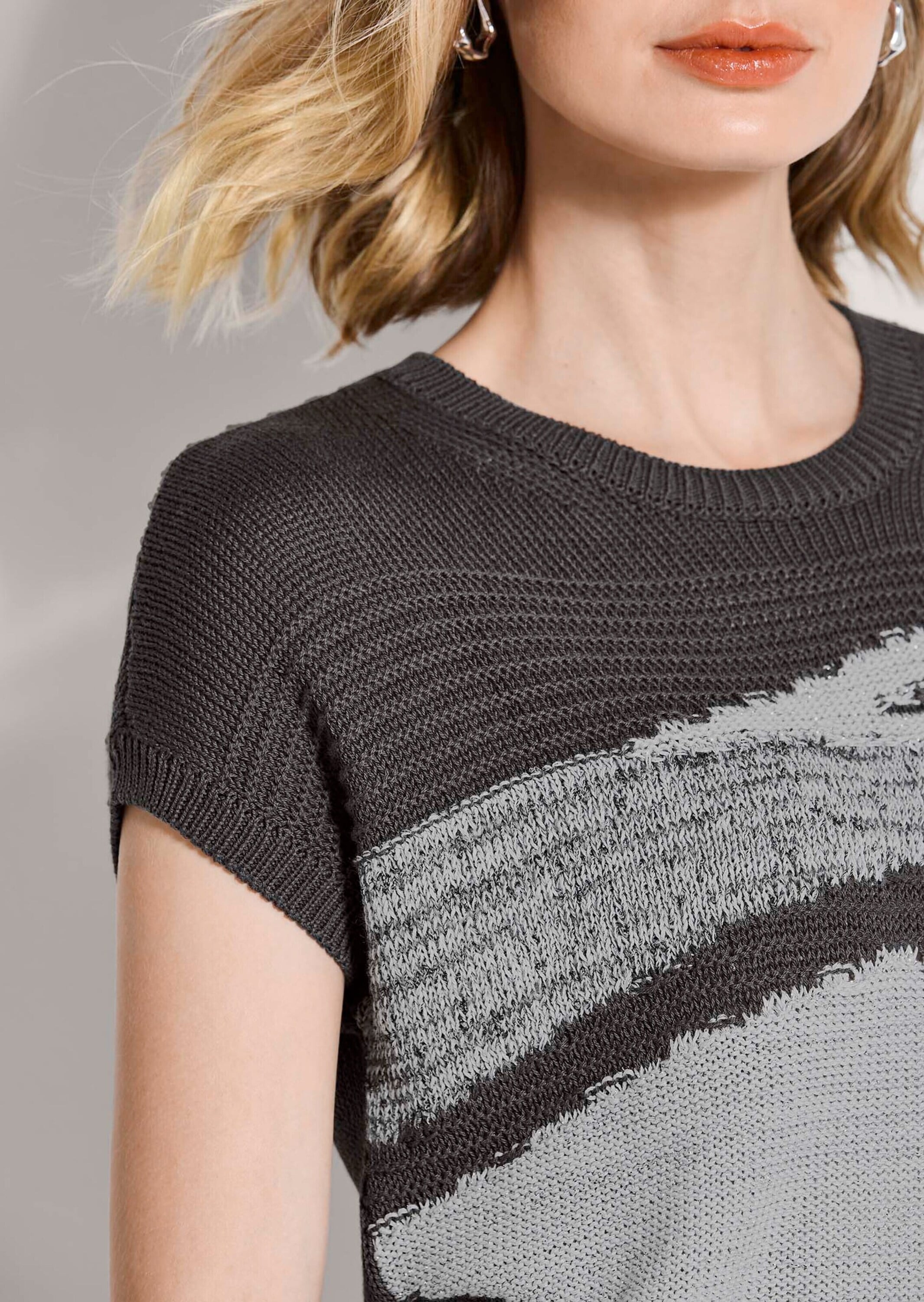 MADELEINE Longpullover »Stricktop Baumwollshirt mit Intarsien-Design« mit Glanzgarn
