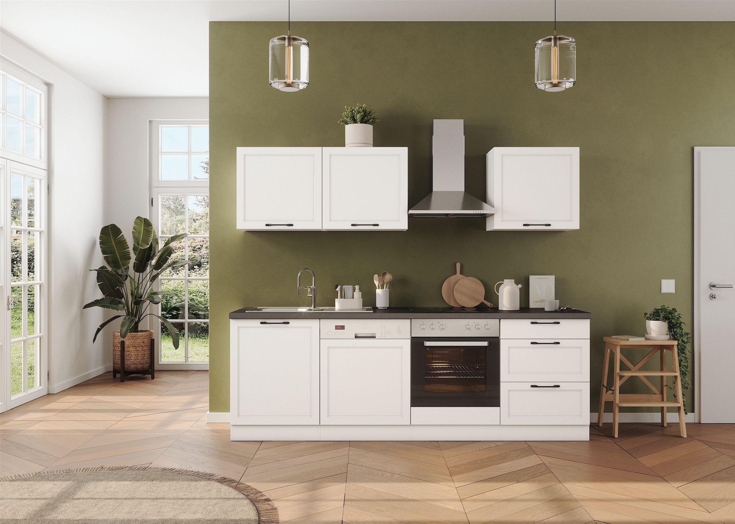 KOCHSTATION Küchenzeile »KS-Lani, mit MDF-Fronten«, Breite 240 cm, wahlweise mit E-Geräten, Höhen-Ausgleichsfüße 0-4 cm