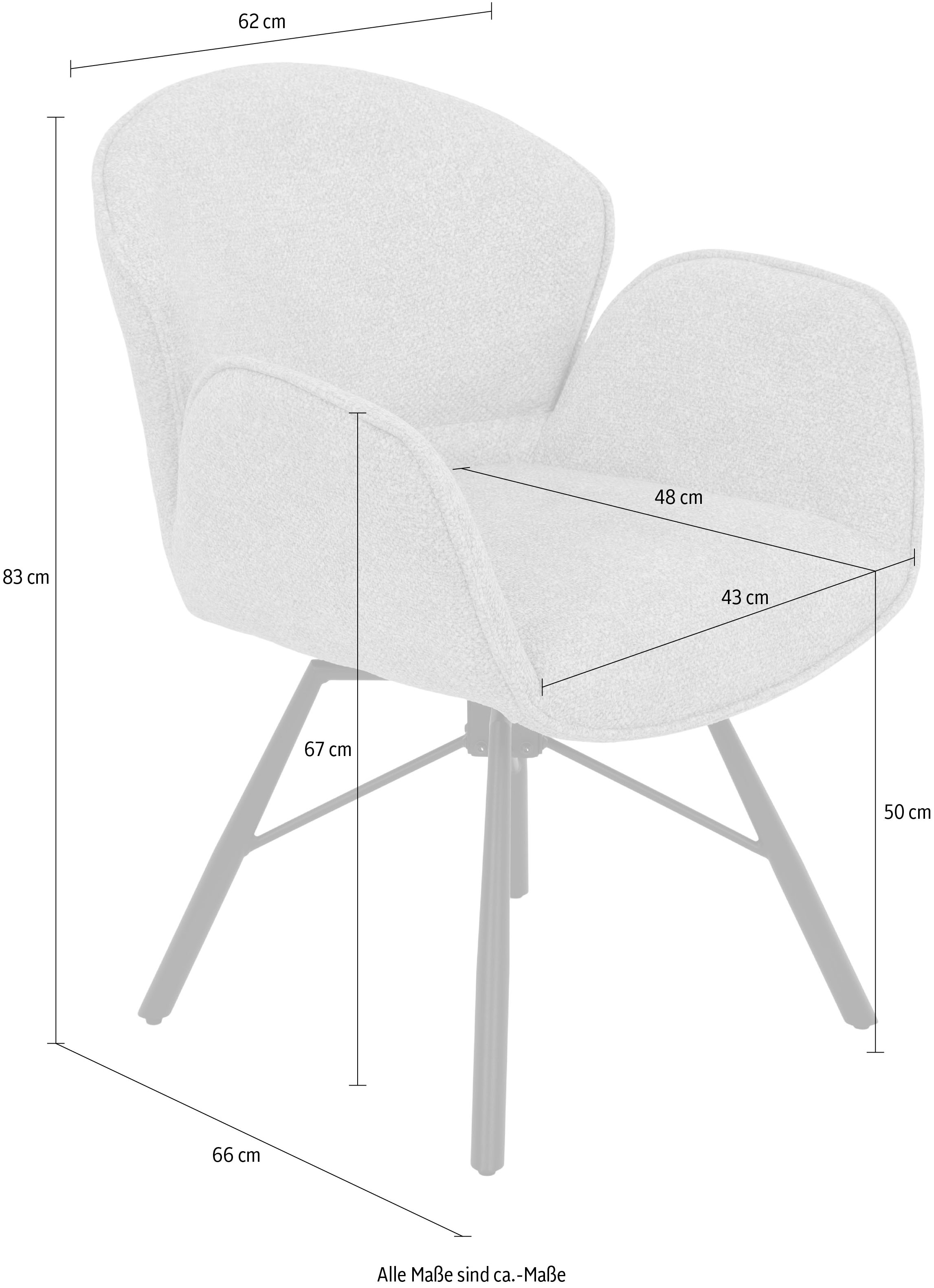 HELA 4-Fußstuhl »BRISTOL, Armlehnen Stuhl, Sessel, Esszimmerstuhl«, (Set), 1 St., Microfaser-Bouclé, 360° drehbar mit Auto-Return,gepolstert,Boucléoptik,Armlehnen