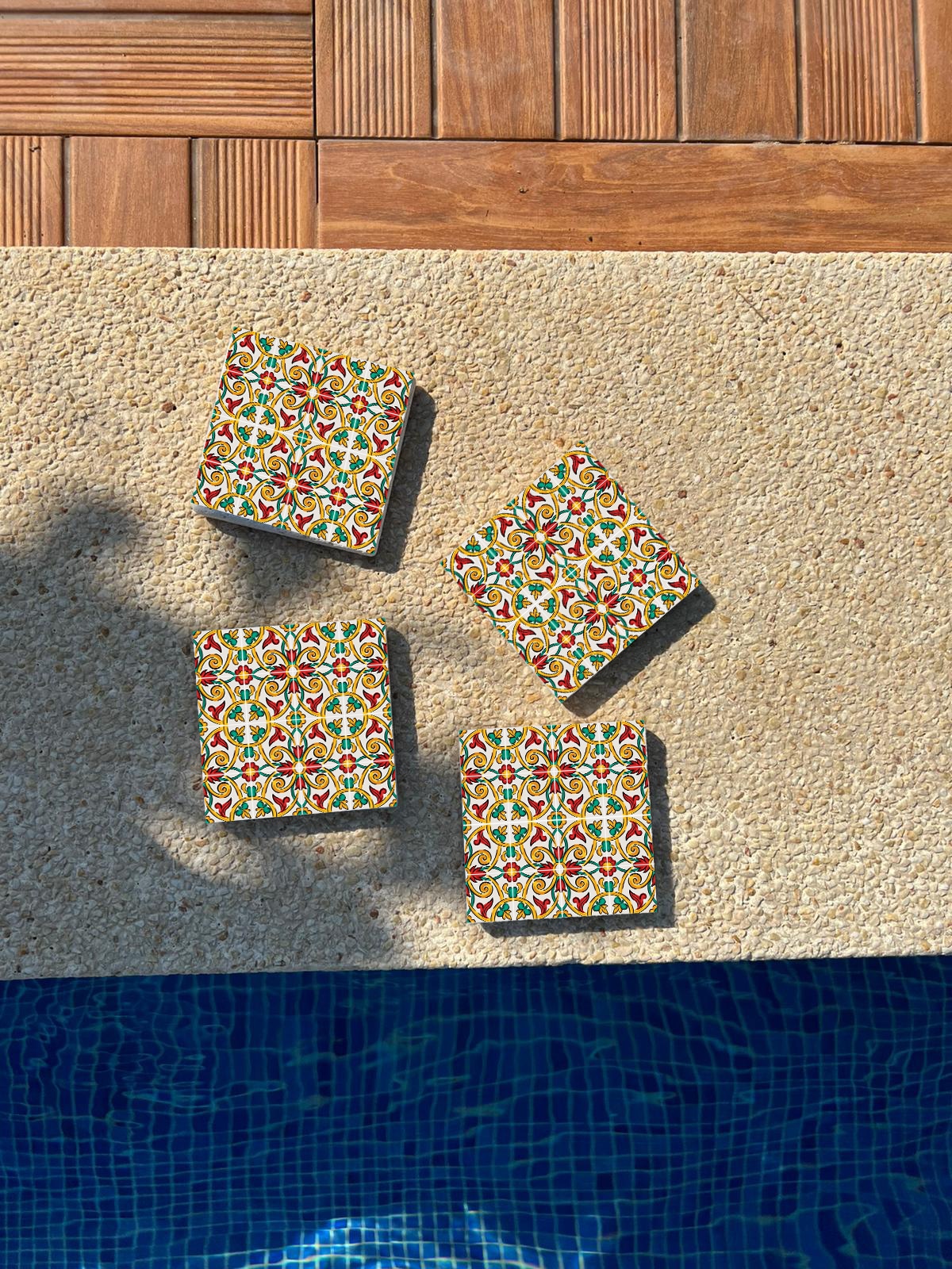 queence Getränkeuntersetzer »Bunte Mosaik Fliesen Steine«, (Set, 4 tlg.), Mosaik Set Topfuntersetzer Naturstein Untersetzer 10x10x1cm