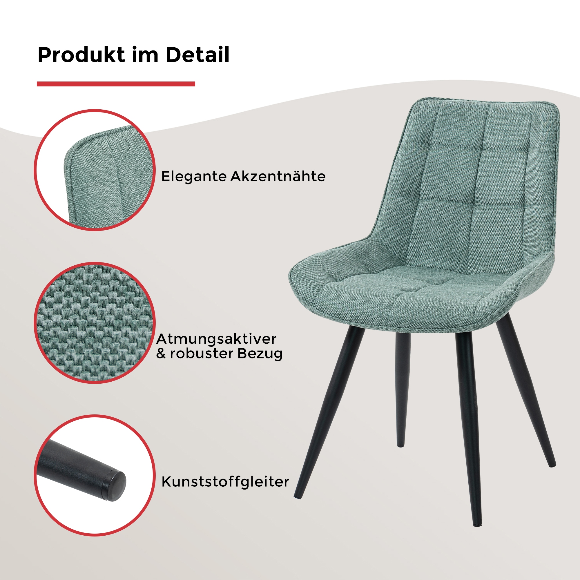 Duo Collection Esszimmerstuhl »Iris Esszimmerstuhl, 4er-Set« (Set) 4 Stk.robuster Stoffbezug, gesteppte Polsterung, bis 110 kg belastbar