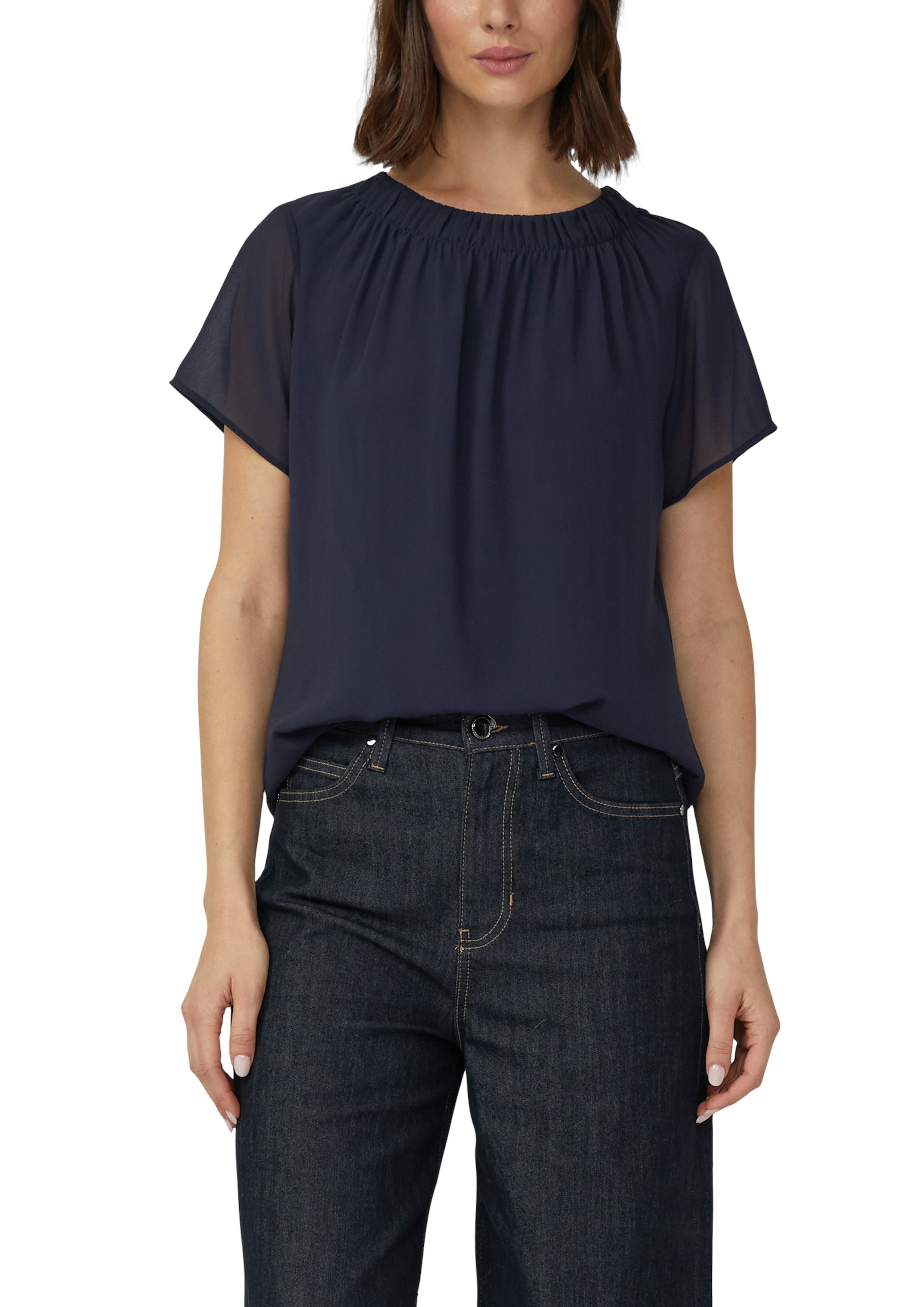 s.Oliver BLACK LABEL Kurzarmbluse mir Raffung am Ausschnitt