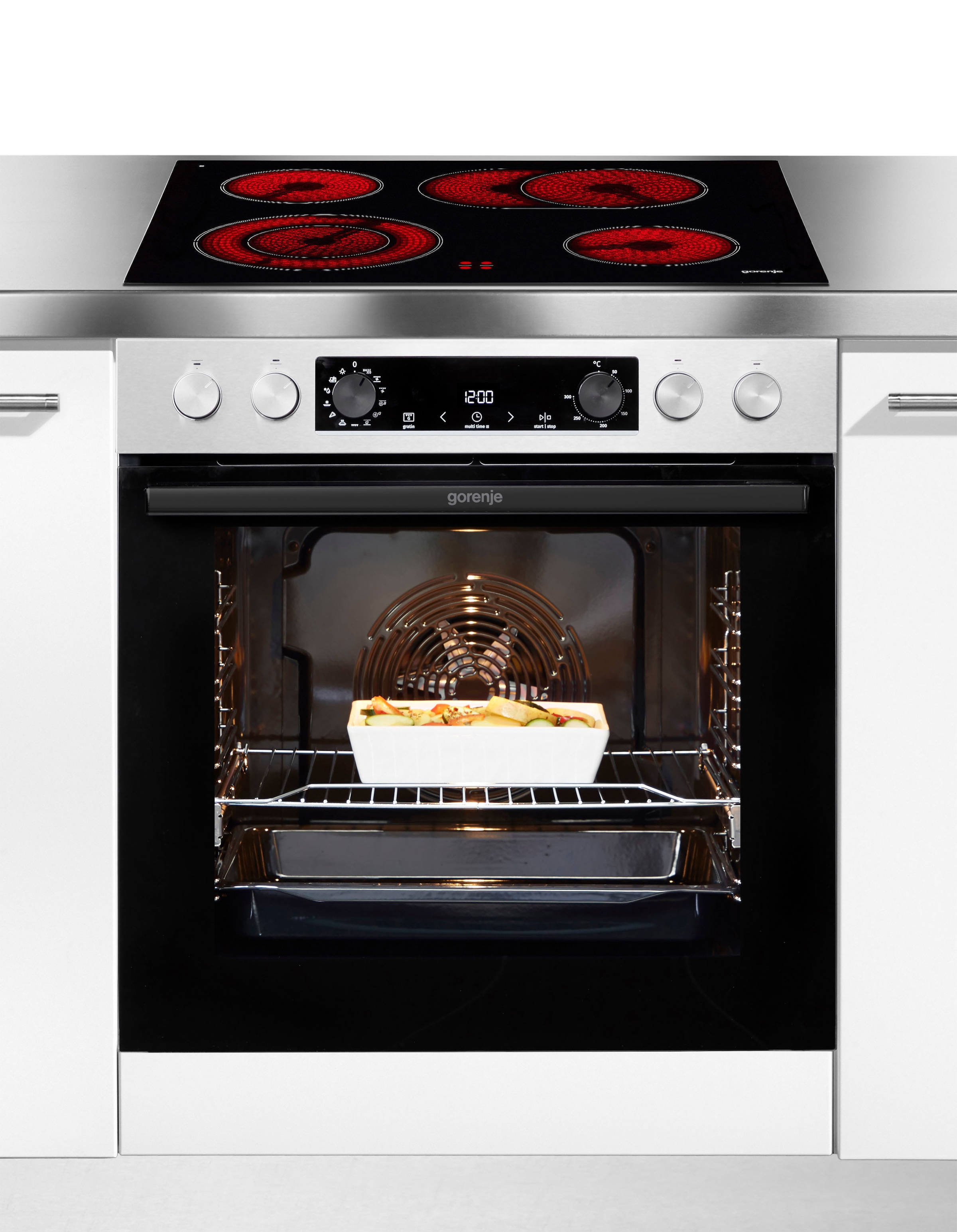 GORENJE Elektro-Herd-Set »Herd BCSB 737OTX« mit 1-fach-Teleskopauszug Aqua Clean 1 Stk. tlg. Pizzafunktion mit 300 °C – perfekt für Pizza, Focaccia und mehr!