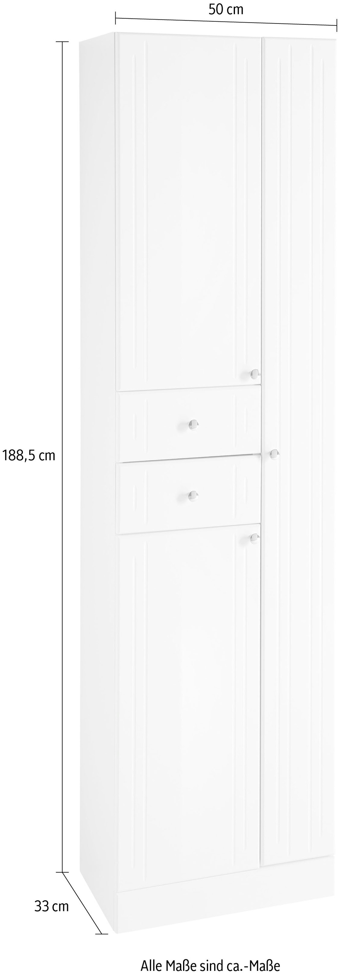 Saphir Hochschrank »Quickset 955 Badschrank, 50 cm breit, 3 Türen, 2 Schubladen«, Badezimmer-Hochschrank inkl. Türdämpfer, Griffe in Chrom glänzend