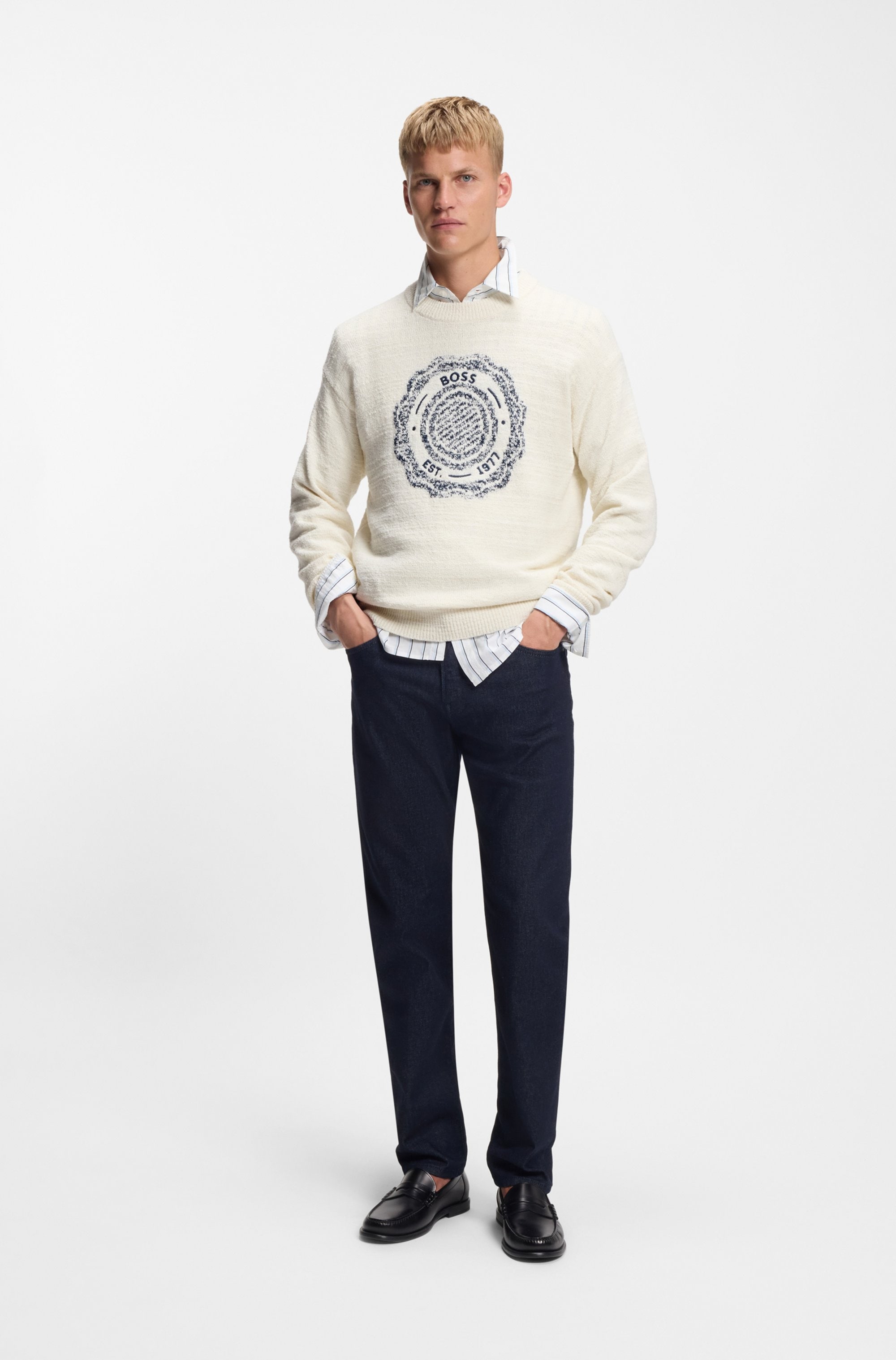 BOSS ORANGE Strickpullover »Kerbert« Regular Fit, Rundhalsausschnitt, BOSS-Logo