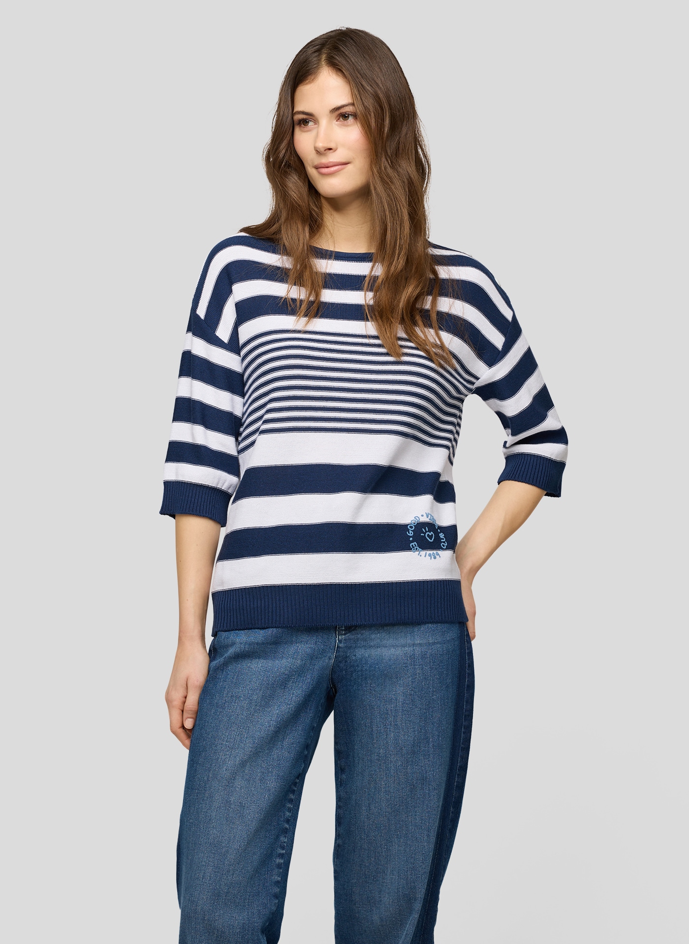 Rabe Rundhalspullover mit Streifen Muster