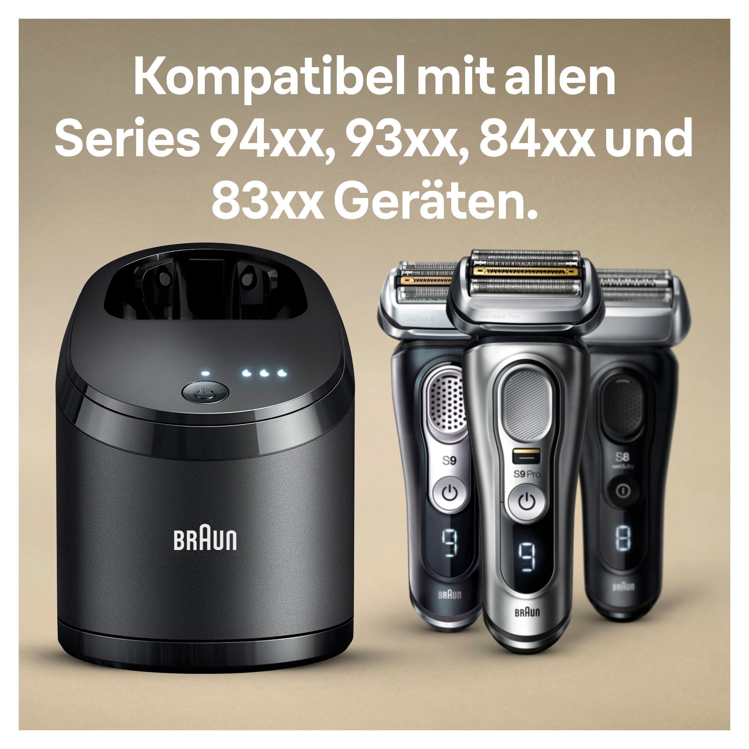 Braun Rasierer-Reinigungsstation »Series 9 93xx/94xx und Series 8 83xx/84xx«, Intelligente Programme, Aufladung, Reinigung, Pflege und Trocknung