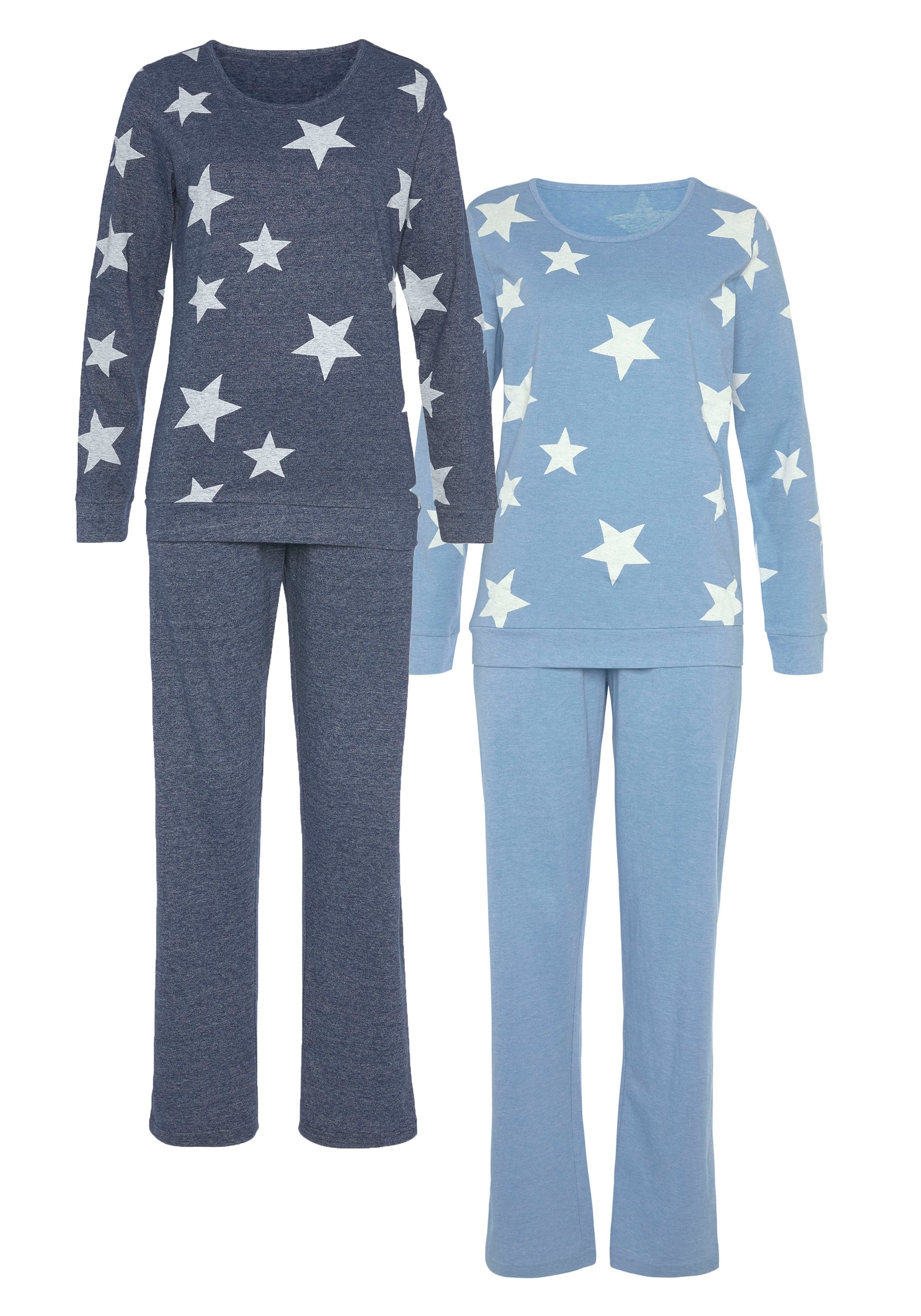 Vivance Dreams Pyjama, (4 tlg., 2 Stück), in melierter Optik mit Sternen