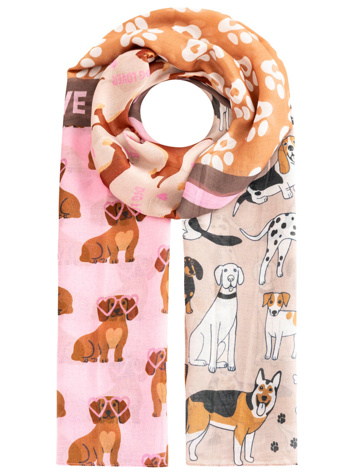 Zwillingsherz Schal »"Pawsitive"« Hundemuster, farbenfroh, transparent