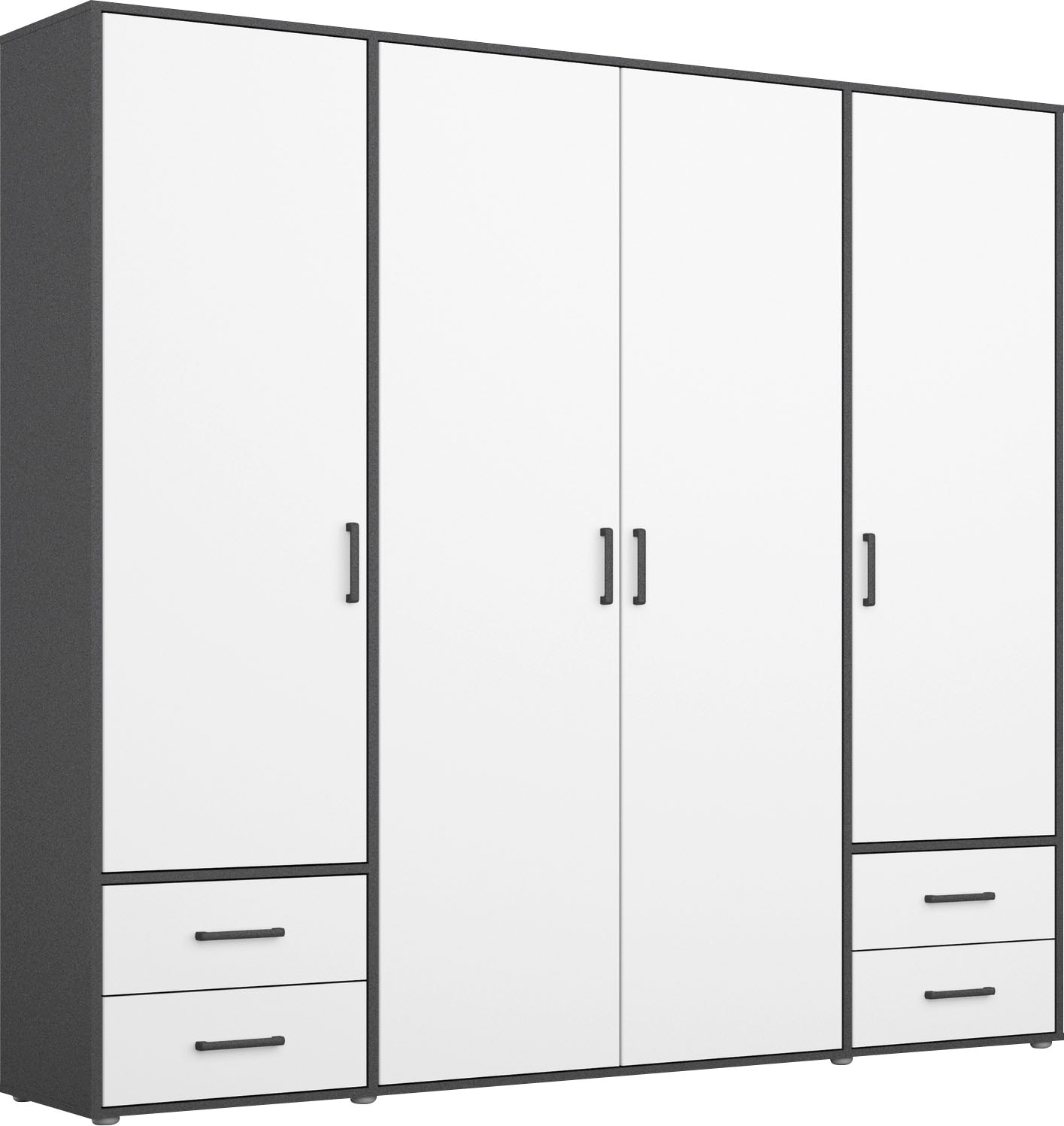 rauch Drehtürenschrank »Kleiderschrank Schrank Garderobe Wäscheschrank VOYAGER«, (in 3 verschiedenen Ausstattungen BASIC/CLASSIC/PREMIUM), moderne Griffe in Graumetallic mit Außenschubkästen MADE IN GERMANY