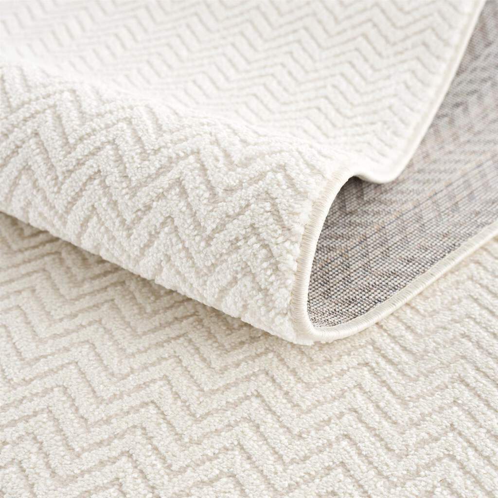 Carpet City Teppich »Friseé-Teppich FANCY805«, rechteckig, 12 mm Höhe, Läufer, Kurzflor, Einfarbig, 3D-Optik, Zickzack Look, Wohnzimmer