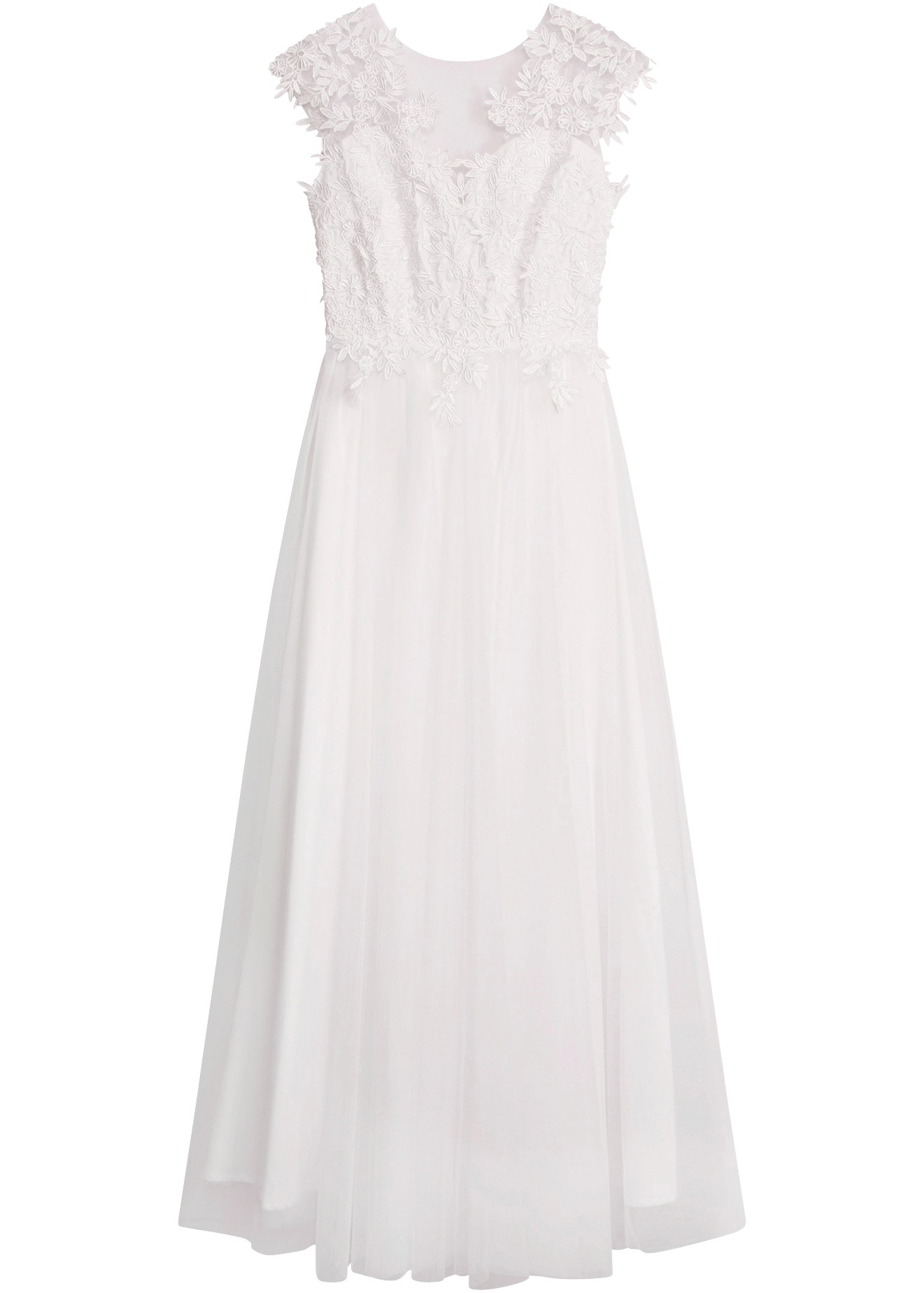 bonprix Brautkleid ausgestellte Passform, aus Tüll mit Spitzenbesatz, Kurzarm-Design