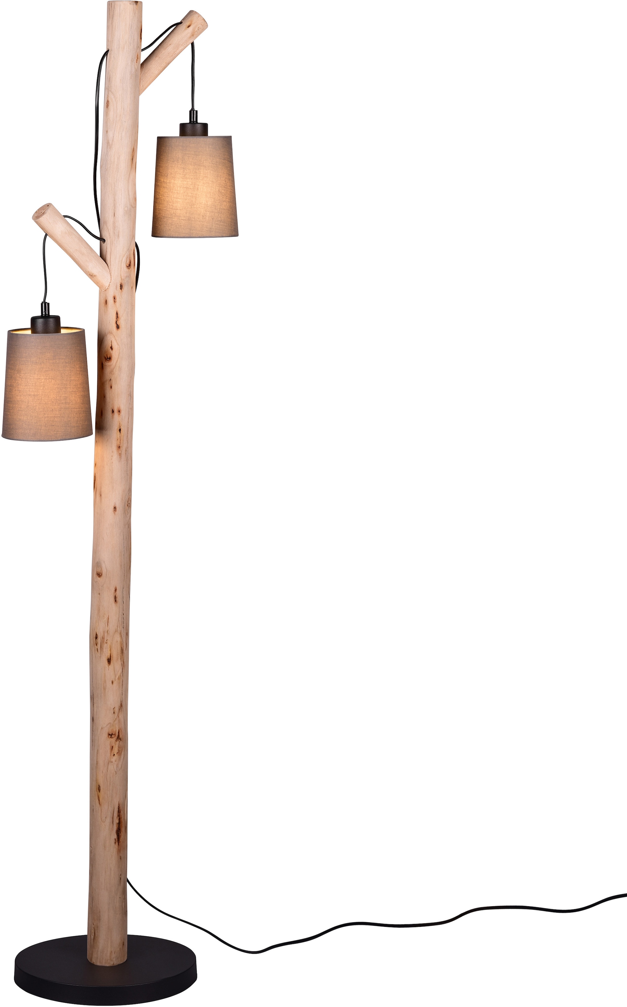 andas Stehlampe »Pitholm«, 2 flammig, Leuchtmittel E27 | ohne Leuchtmittel, Stehleuchte aus naturbel.Echtholz mit Stoffschirmen,getrennt schaltbar