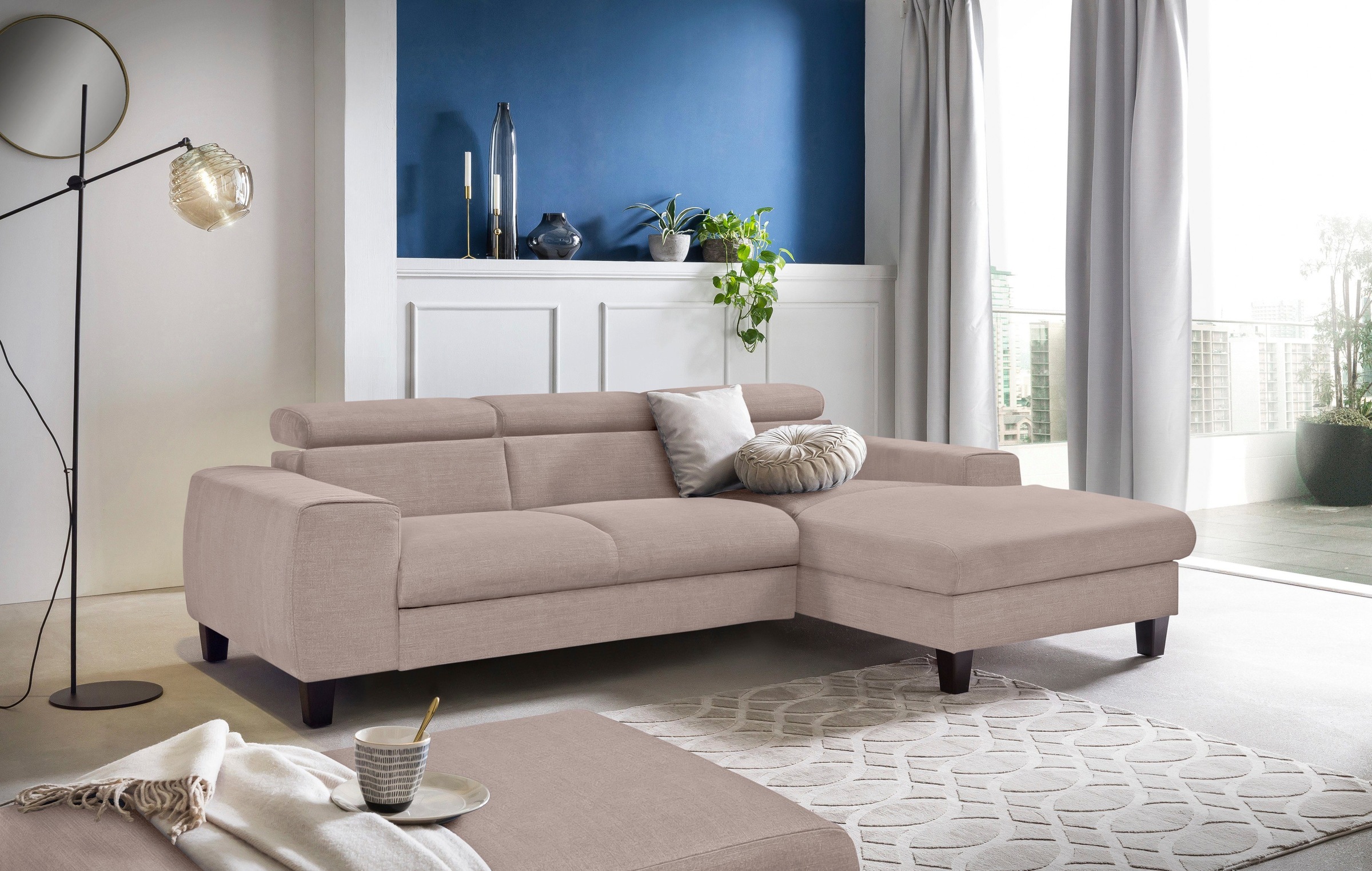 COTTA Polstergarnitur »Morven L-Form«, (Set), Set bestehend aus: Ecksofa mit Kopfteilverstellung & Hocker