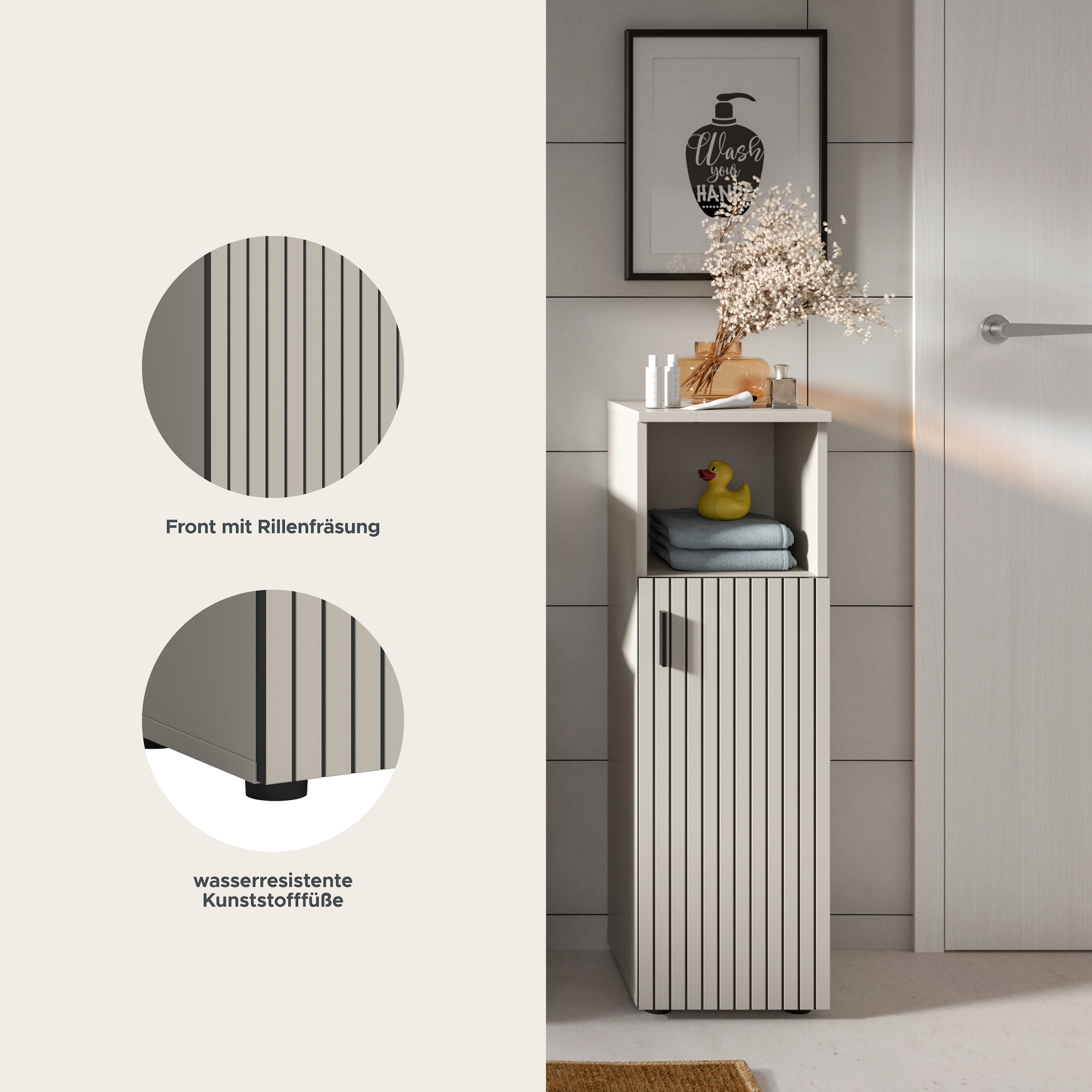 welltime Stauraumschrank »MANI, Höhe: 95 cm, Paneeloptik, 1 offenes Fach, 1 Tür« 1 Stk. tlg. Badezimmerschrank, Badschrank, Bad, Badezimmer