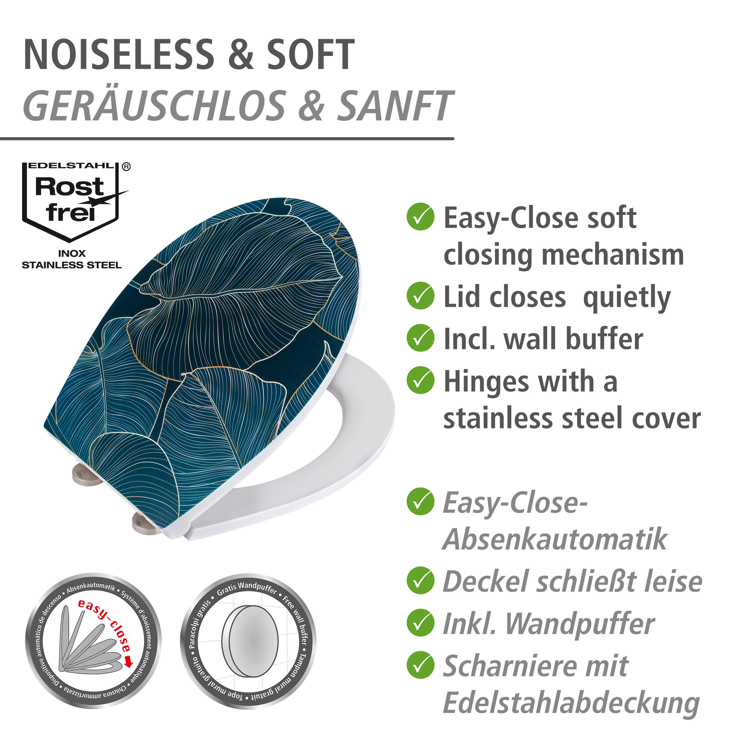 WENKO WC-Sitz »Big Leaves« mit Relief, aus antibakteriellem Duroplast