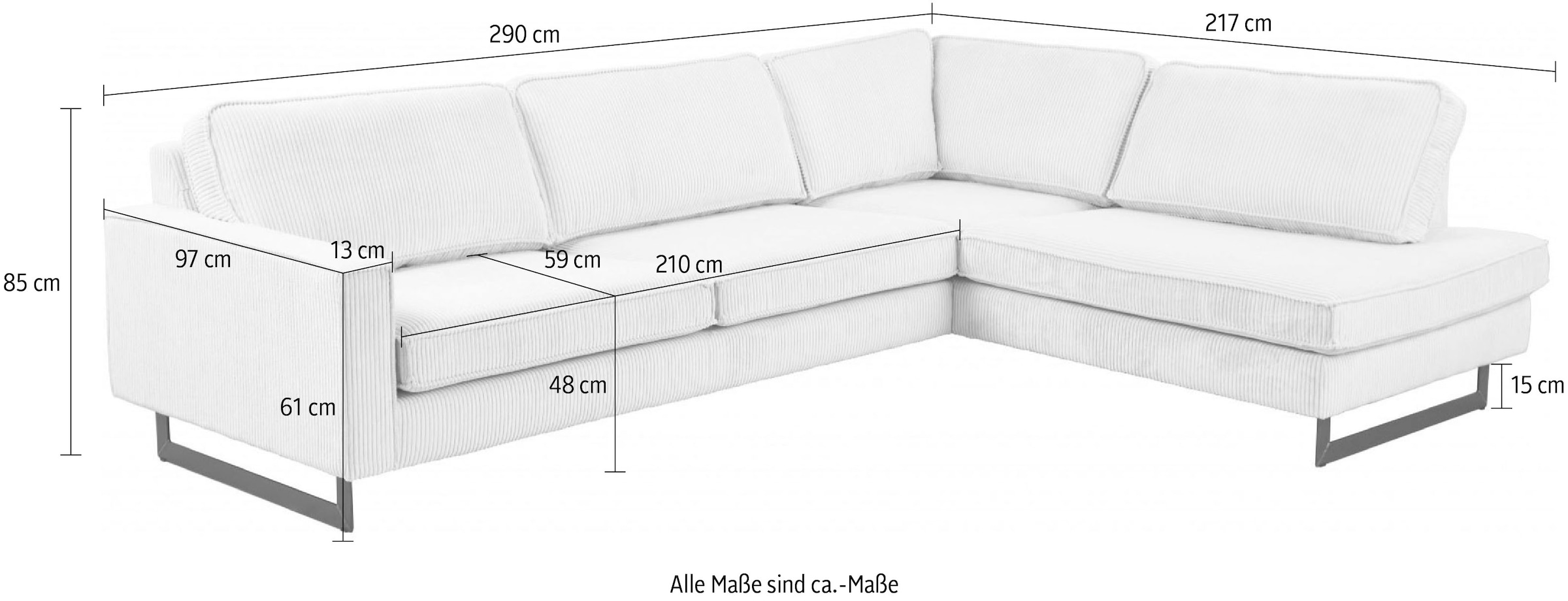 Places of Style Ecksofa »Pinto, 290 cm, Ottomane links / rechts«, Cord, Feincord, Luxus-Microfaser Leder und Chenille