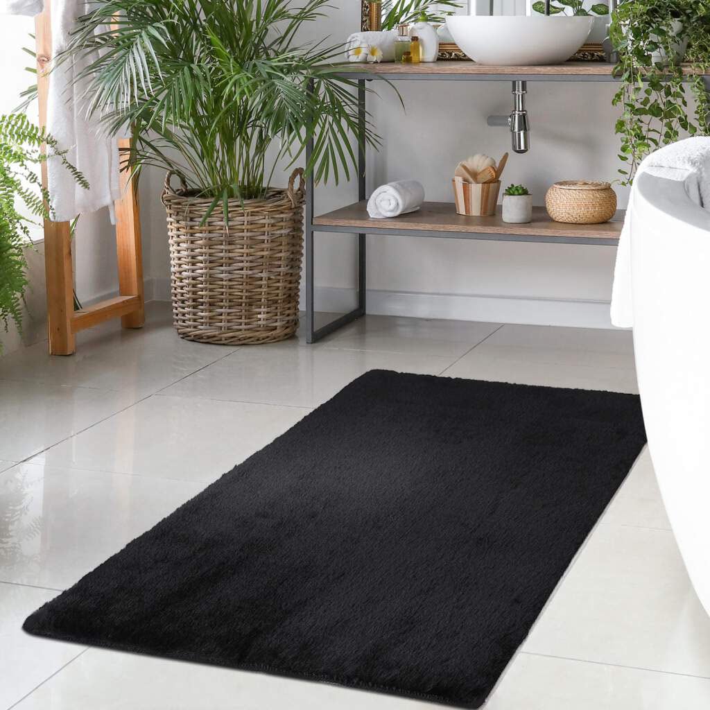 Carpet City Badematte »Topia Mats,  Badteppich uni« Höhe 14 mm rutschhemmend beschichtet strapazierfähig Hochflor, Kaninchen Haptik, Polyester, Badezimmerteppich, waschbar