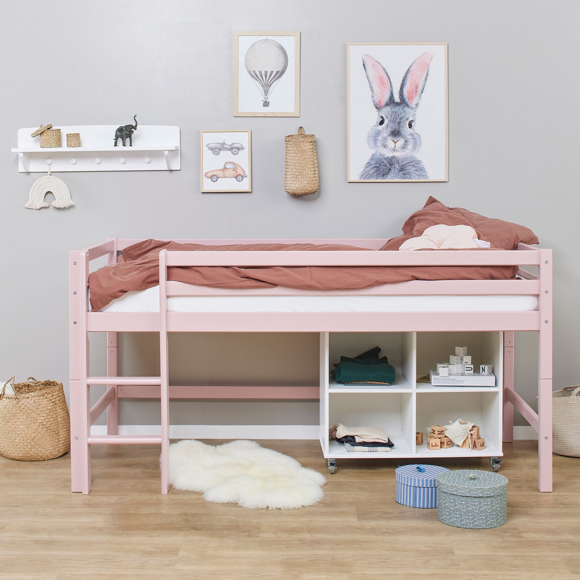 Hoppekids Spielbett »ECO Dream MY COLOR, Kinderbett, Hochbett, 90x200 Massivholz«, mit drei Seiten und Rausfallschutz, umbaubar in Einzelbett