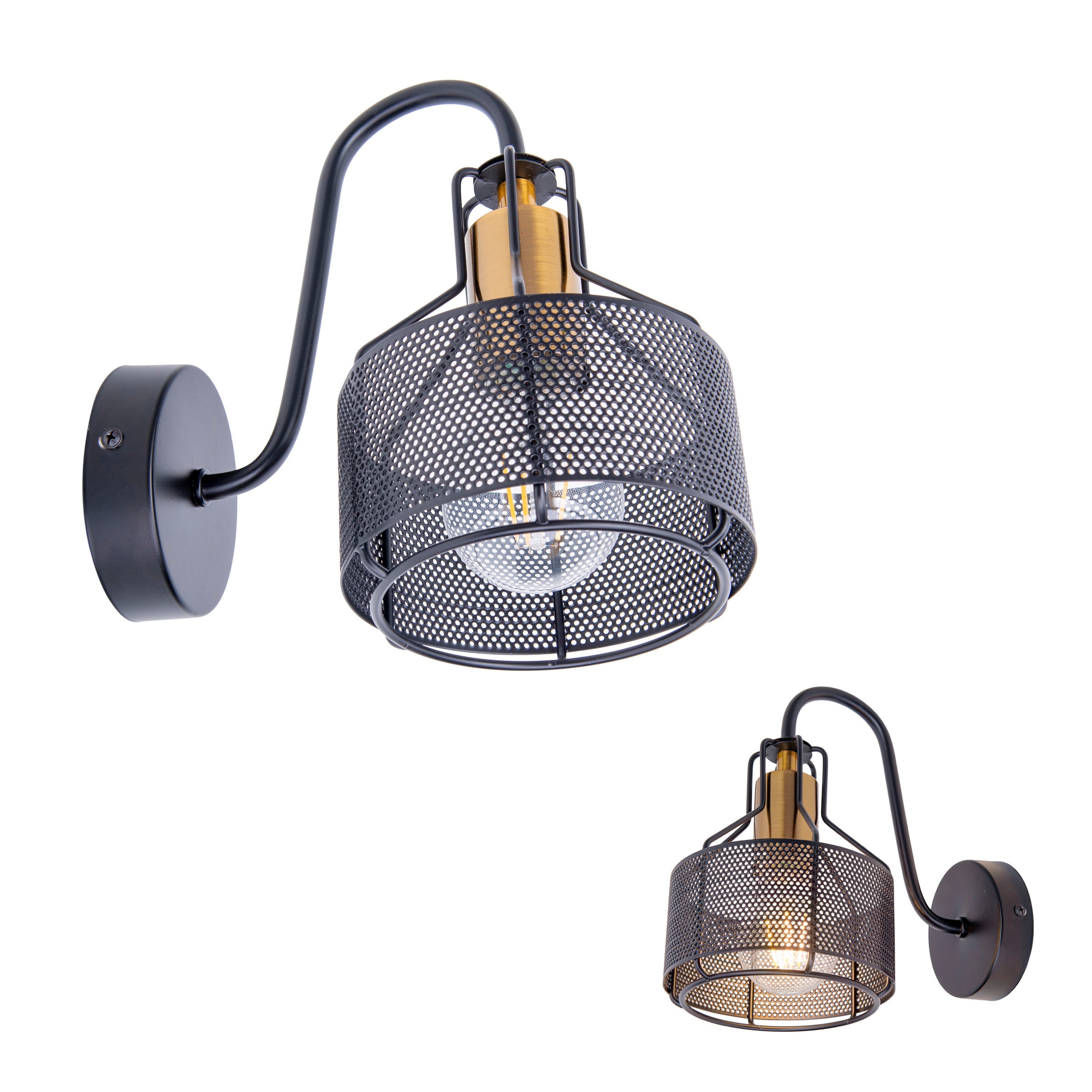 näve LED Wandstrahler »Foro« E27 1 Stk. 1er Wandspot, schwarz, Fassung golden, exkl. E27, aus Eisen, H: 23cm