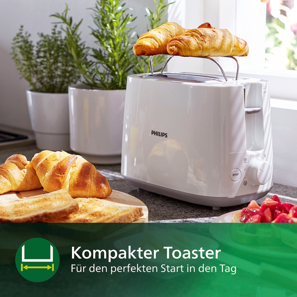 Philips Toaster »HD2581/00«, 2 kurze Schlitze, 830 W, integrierter Brötchenaufsatz, weiss