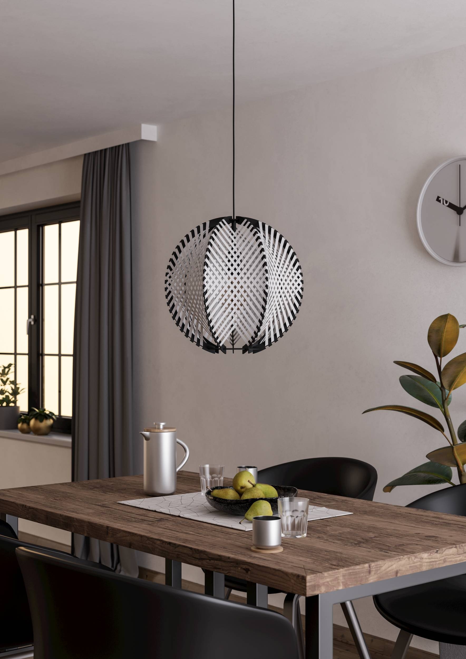 EGLO Hängeleuchte »Waverton Hängelampe, Esszimmerlampe, Metall, Holz, Textil in Weiß, E27« E27 1 Stk. Hängeleuchte - H110 x Ø40 cm - schwarz - 1X40W exkl.