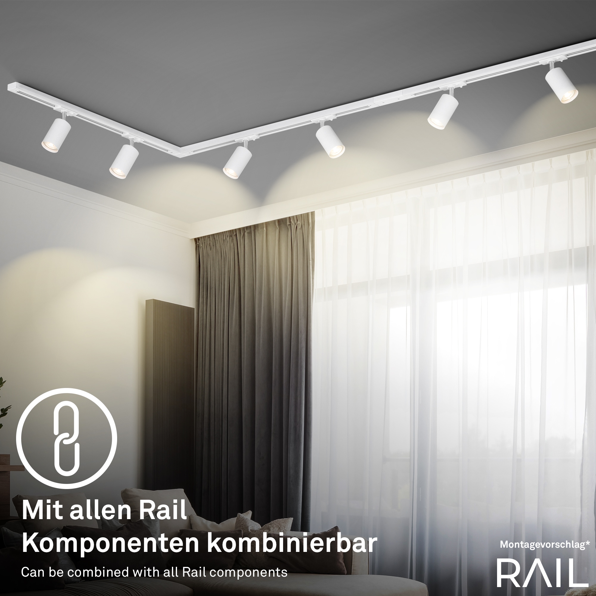 Briloner Leuchten Schienensystem-Leuchten »RAIL« GU10 1 Stk. Pendelleuchte 1440x80x55 mm Weiß max. 9W Schienensystem Rail Küche
