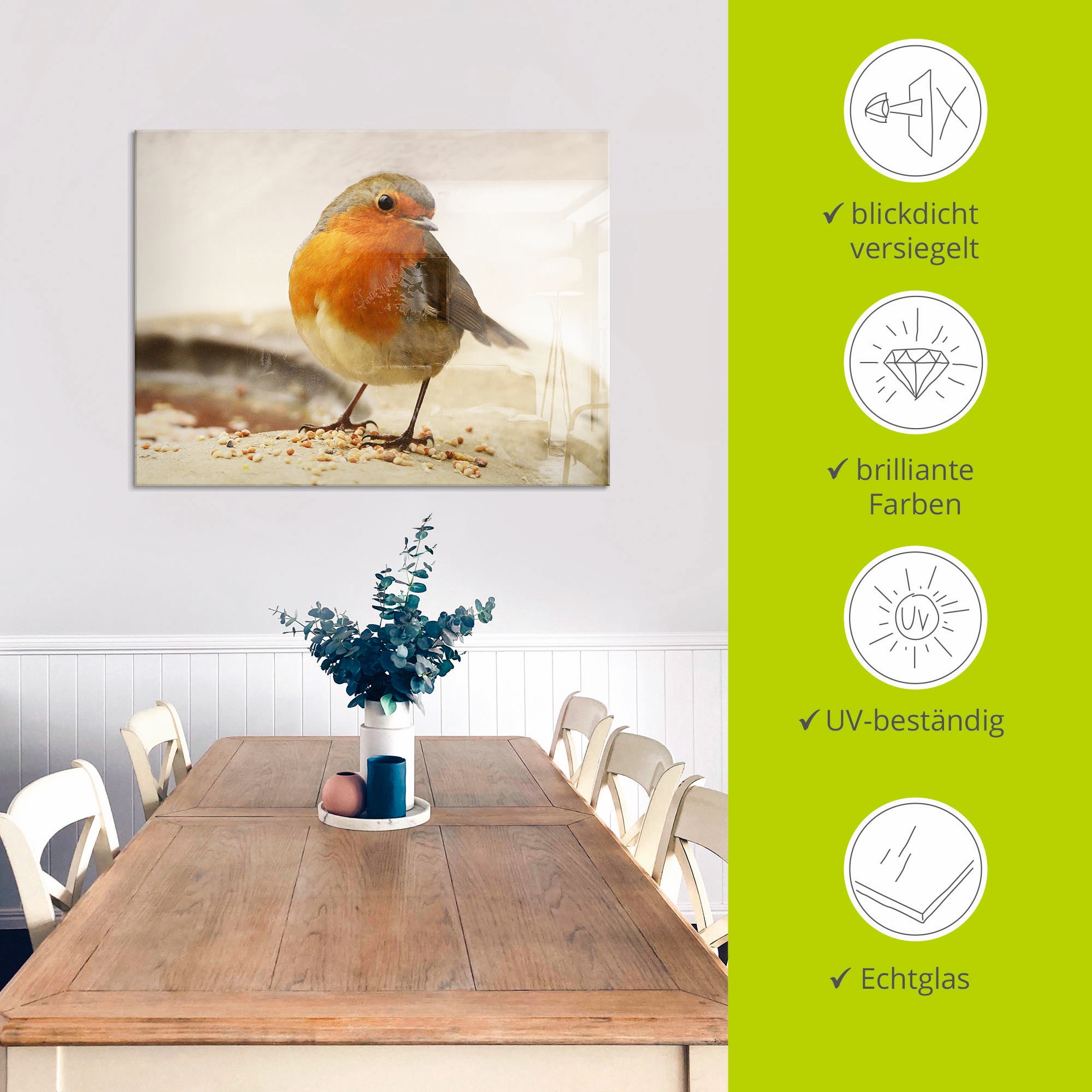 Artland Glasbild »Rotkehlchen«, Vögel, (1 St.), in verschiedenen Größen