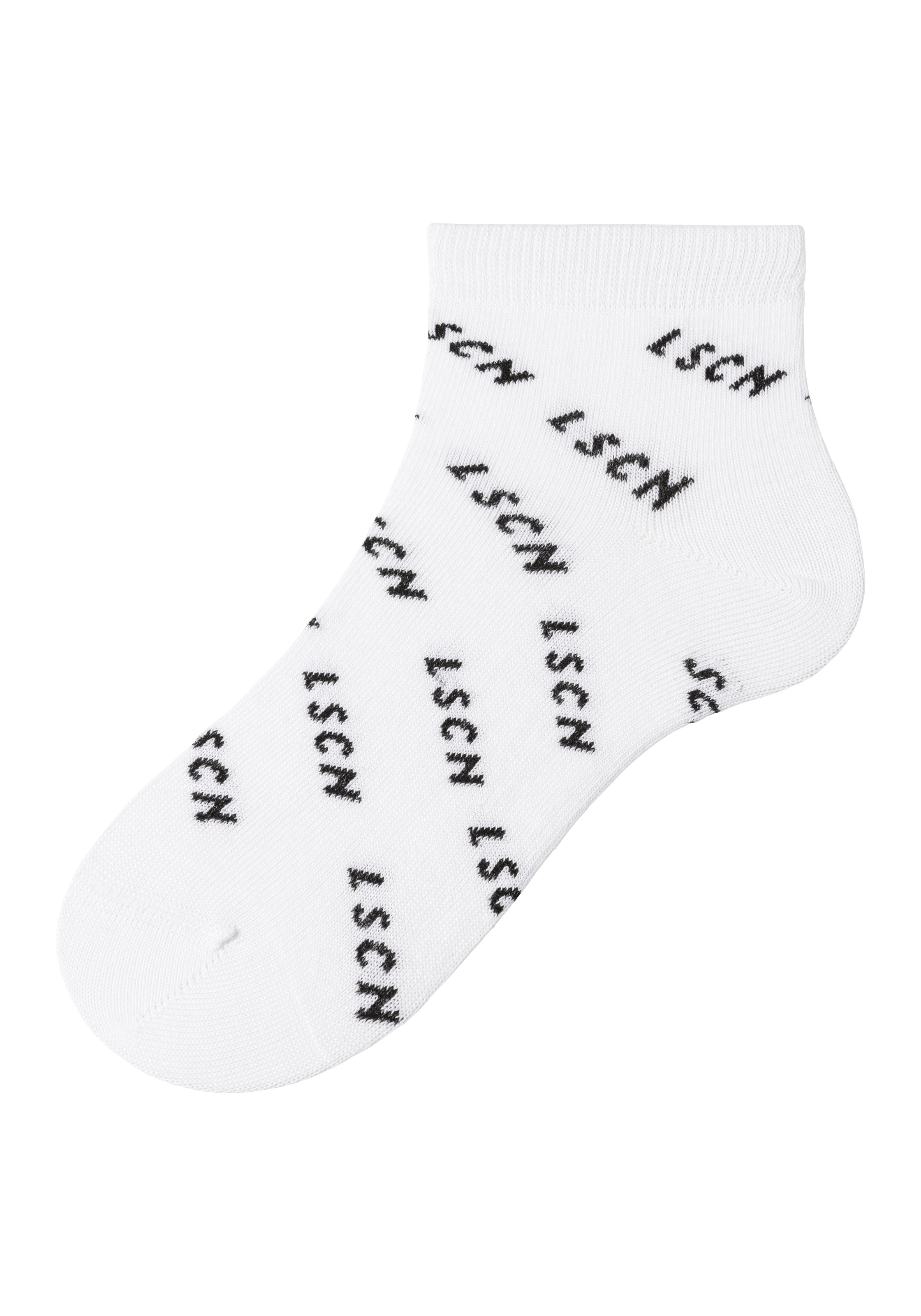 LSCN by LASCANA Kurzsocken, (Packung, 3 Paar), all over Logo Schriftzug