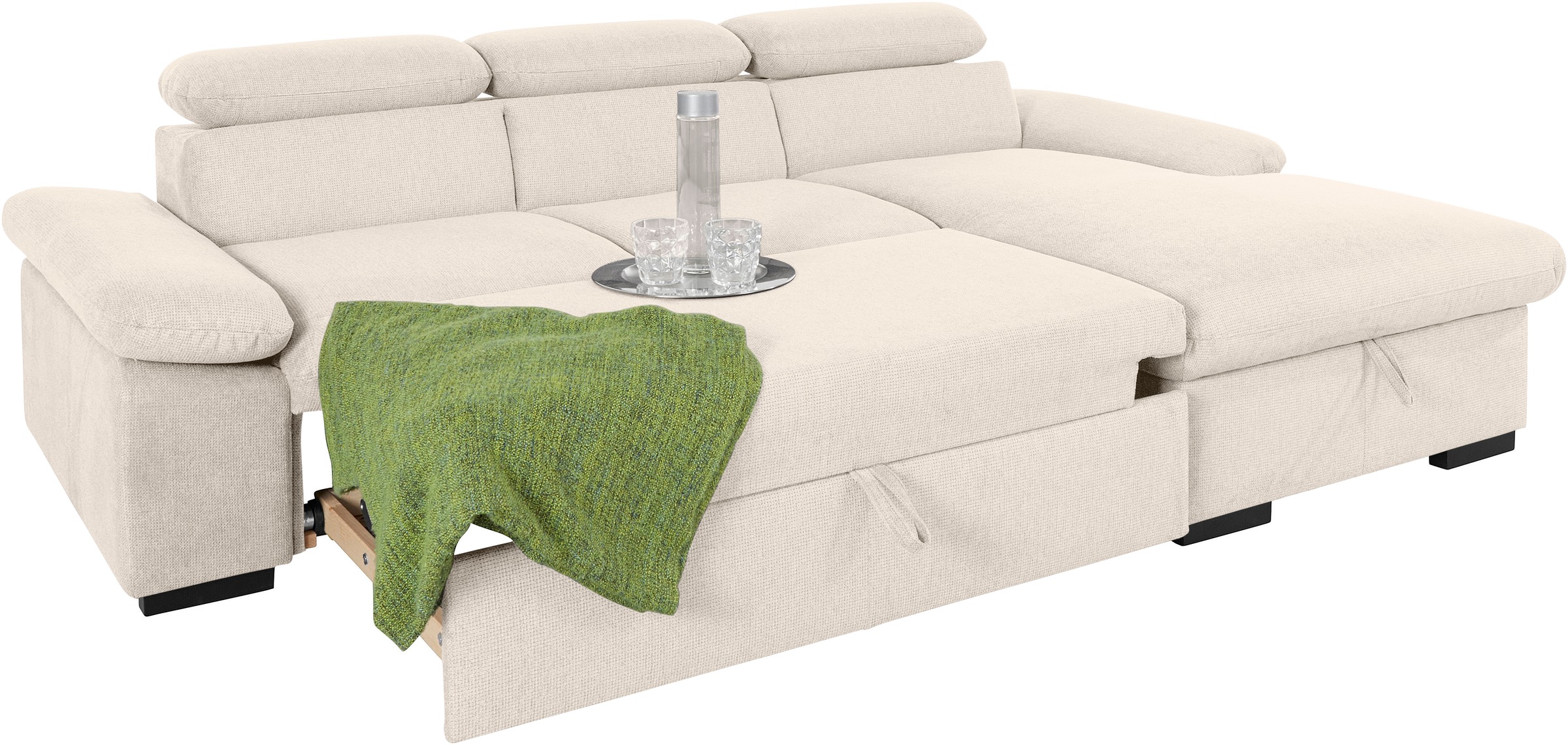 COTTA Ecksofa »Lola L-Form mit Kopfteilfunktion & Hocker«, (Set, mit Hocker), wahlweise mit Bettfunktion, Bettkasten & Armteilverstellung