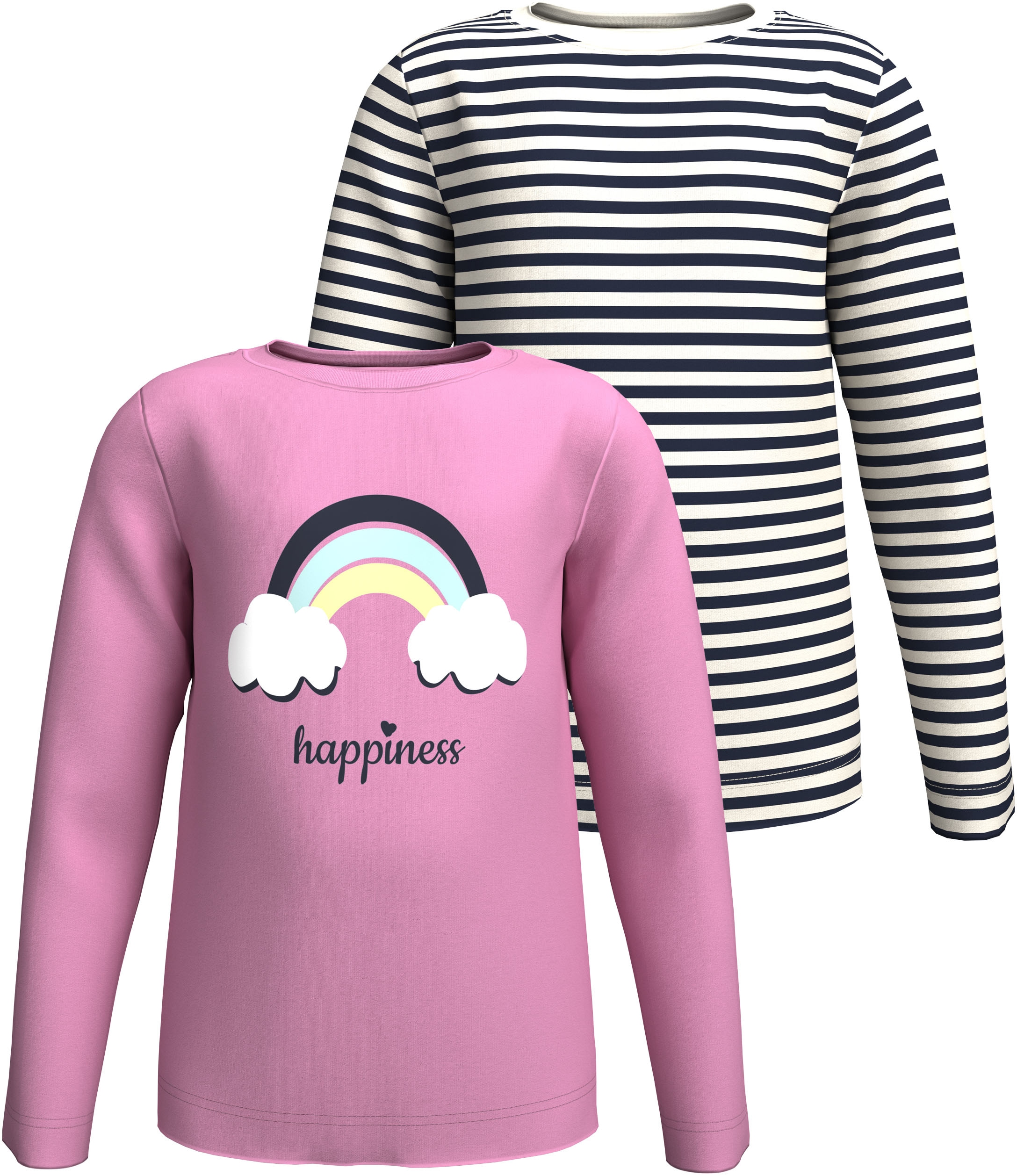 KIDSWORLD Langarmshirt »2er Pack 1x uni + 1x geringelt Langarmshirts« 2 Stk. 2er Pack Shirts mit Regenbogen und Ringel