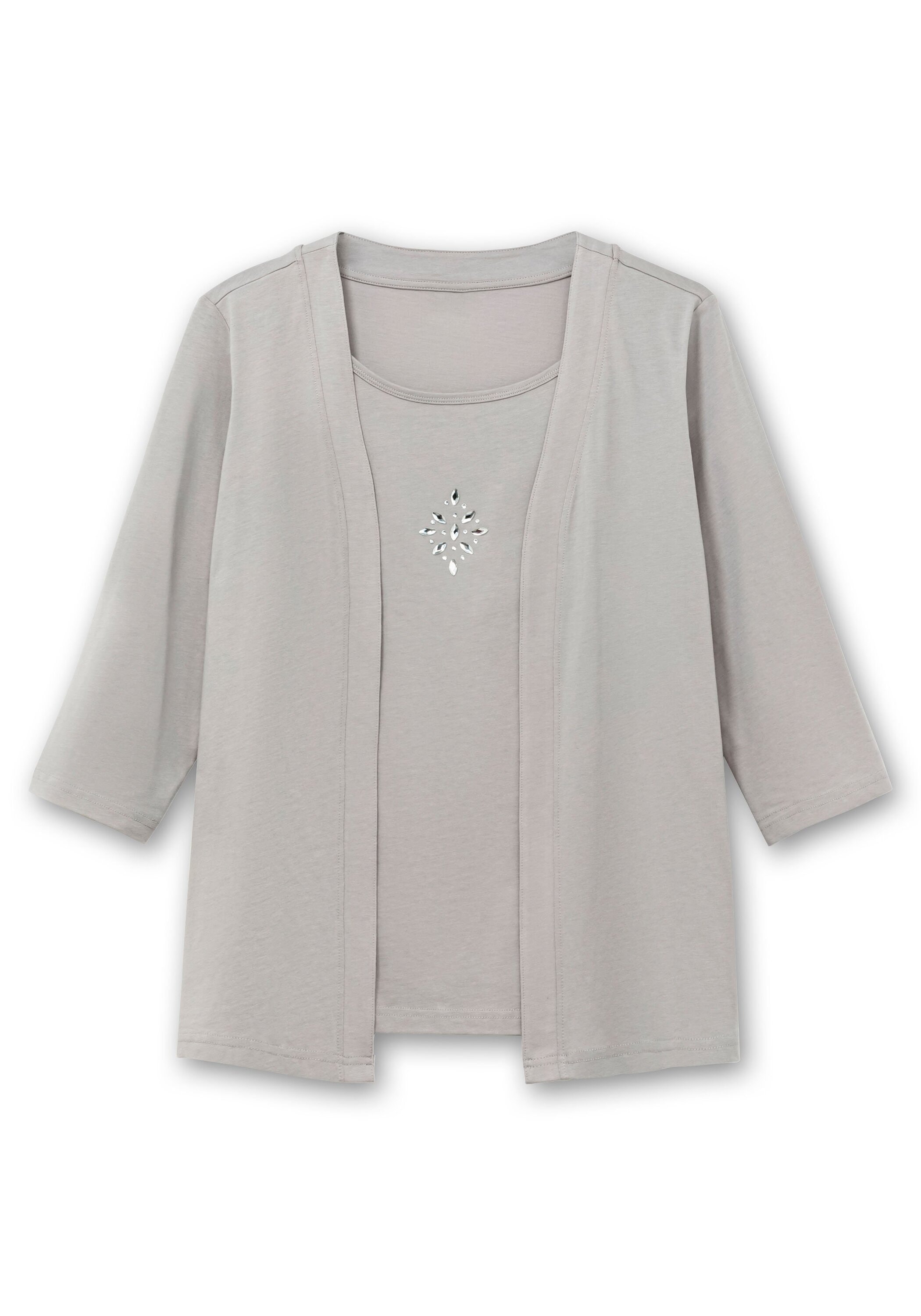 Sheego 2-in-1-Shirt »Shirt mit 3/4-Ärmeln und Glitzerdetail«, mit 3/4-Ärmeln und Glitzerdetail