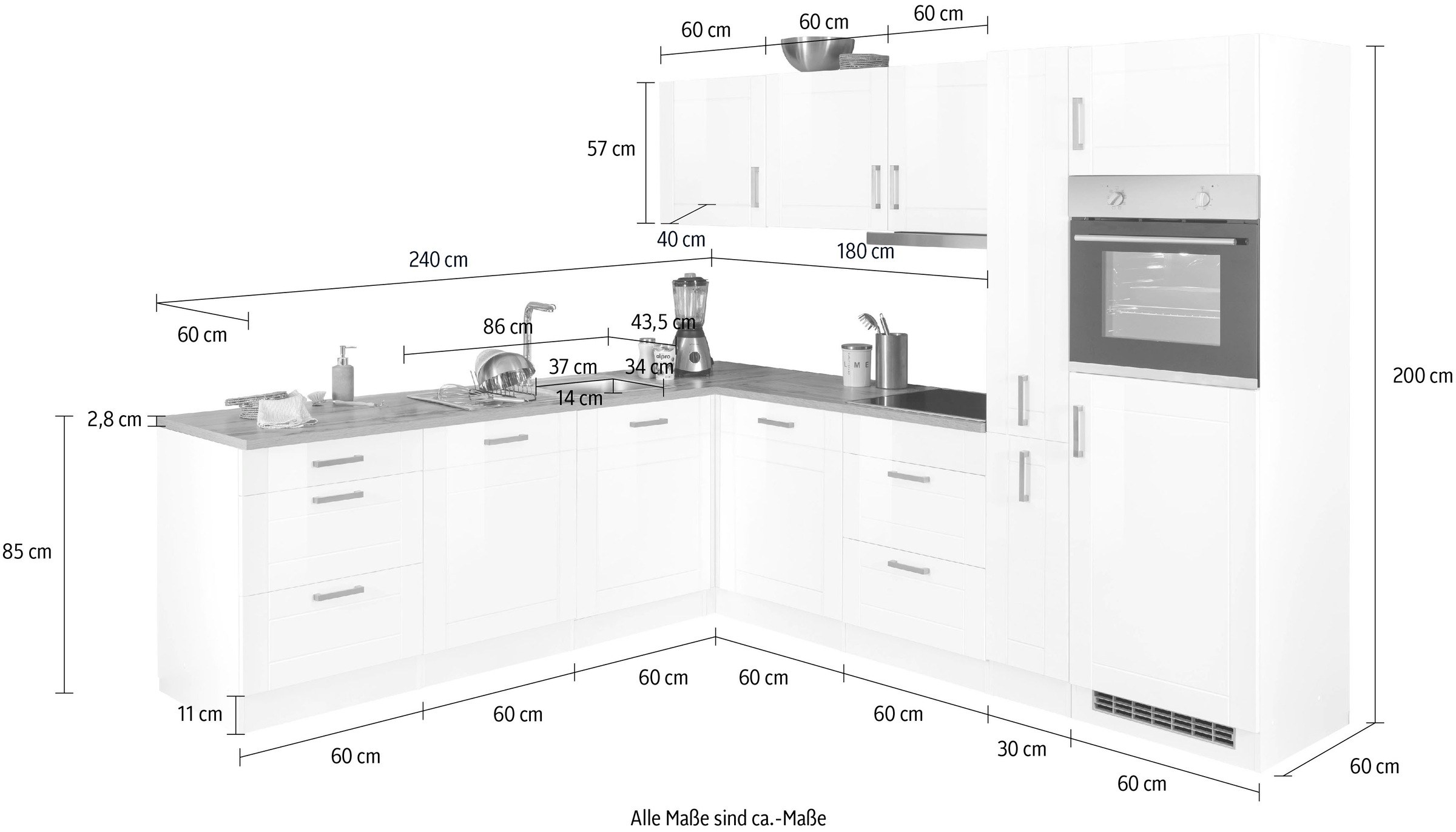 KOCHSTATION Winkelküche »KS-Tinnum«, mit E-Geräten, Stellbreite 240/270 cm