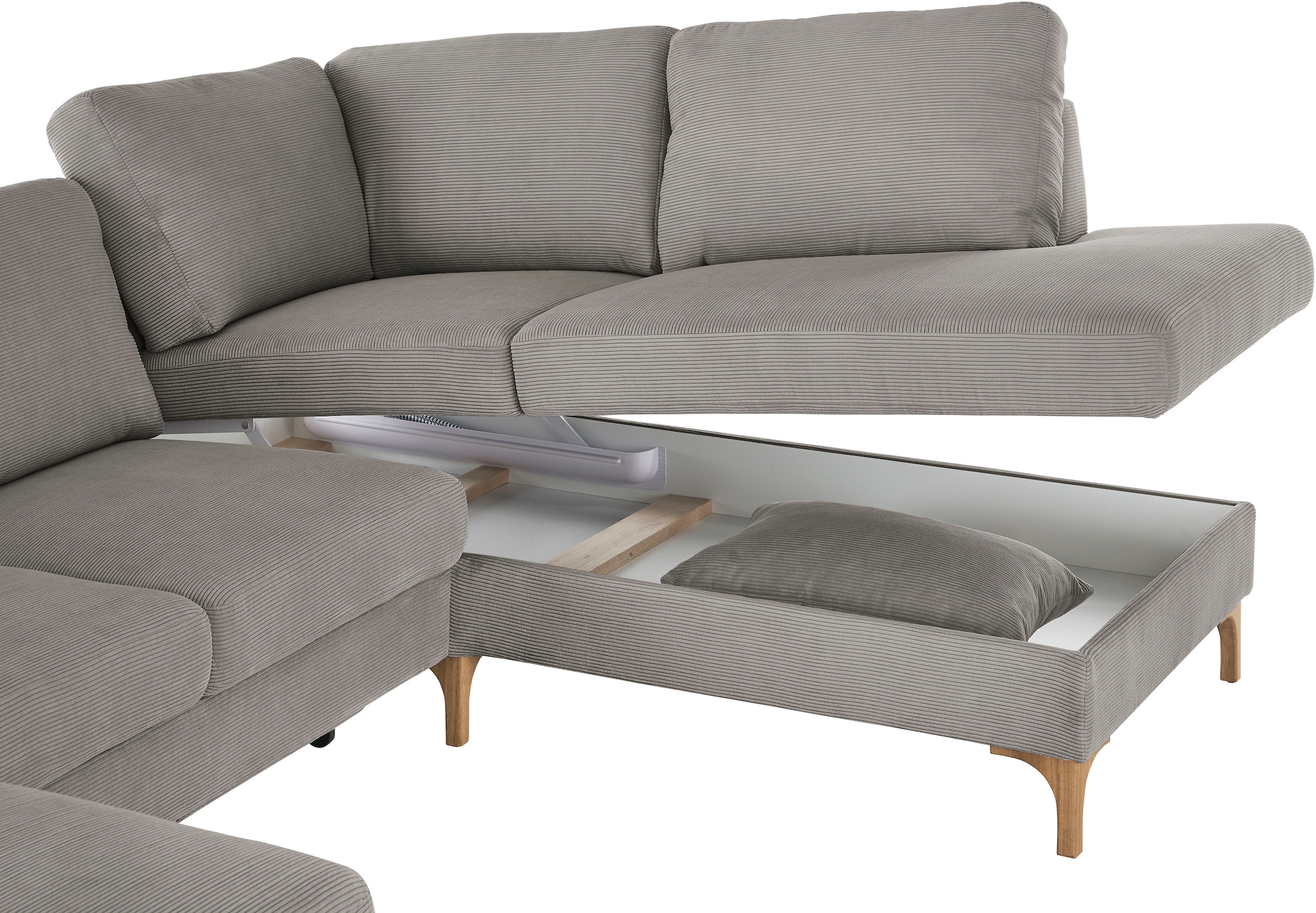 3C Candy Wohnlandschaft »Lecce, wahlweise PUR-Schaumstoff oder Tonnentaschenfederkern U-Form« Bettkasten in Umbauecke und Longchair, sowie Querschläfer im 2-Sitzer