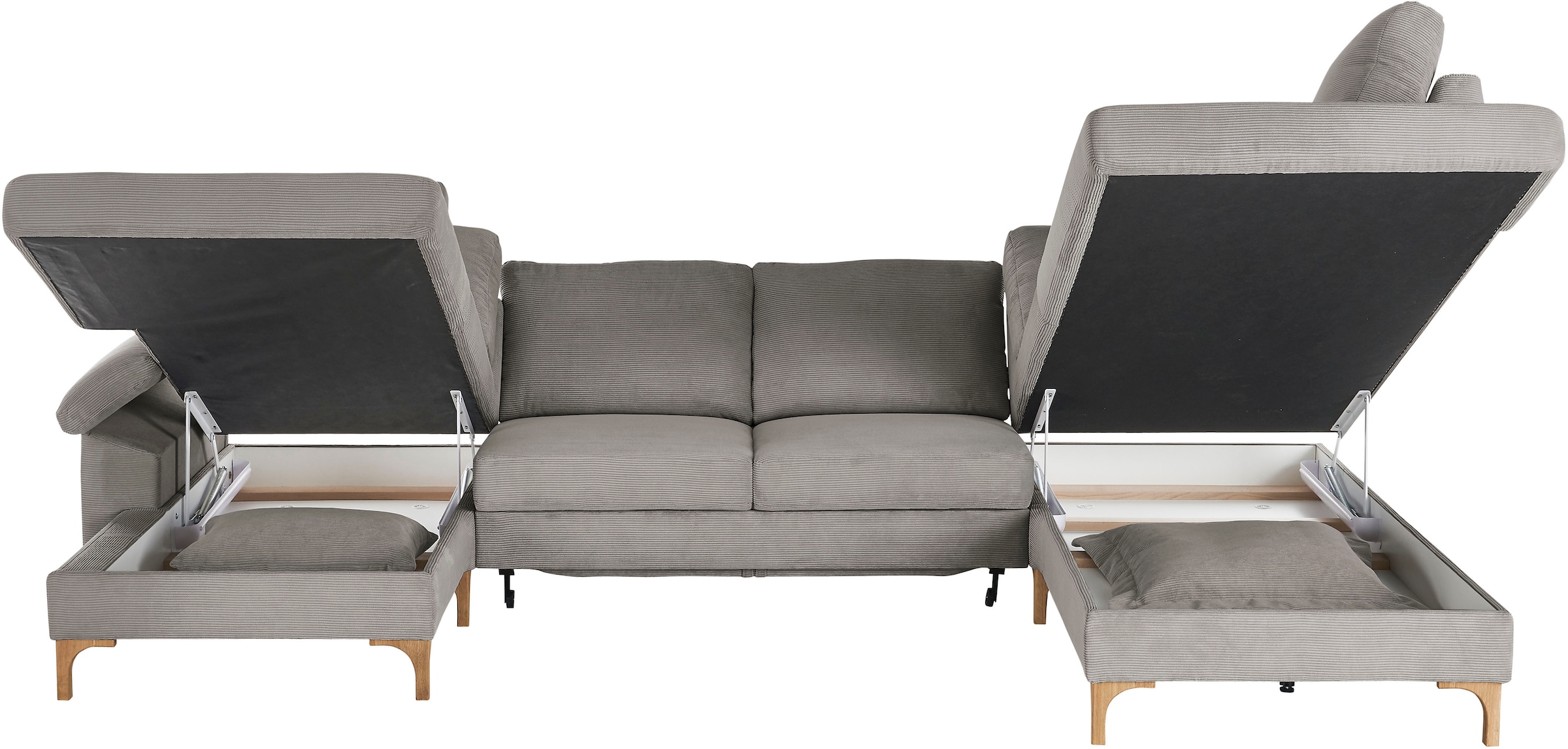 3C Candy Wohnlandschaft »Lecce, wahlweise PUR-Schaumstoff oder Tonnentaschenfederkern U-Form« Bettkasten in Umbauecke und Longchair, sowie Querschläfer im 2-Sitzer