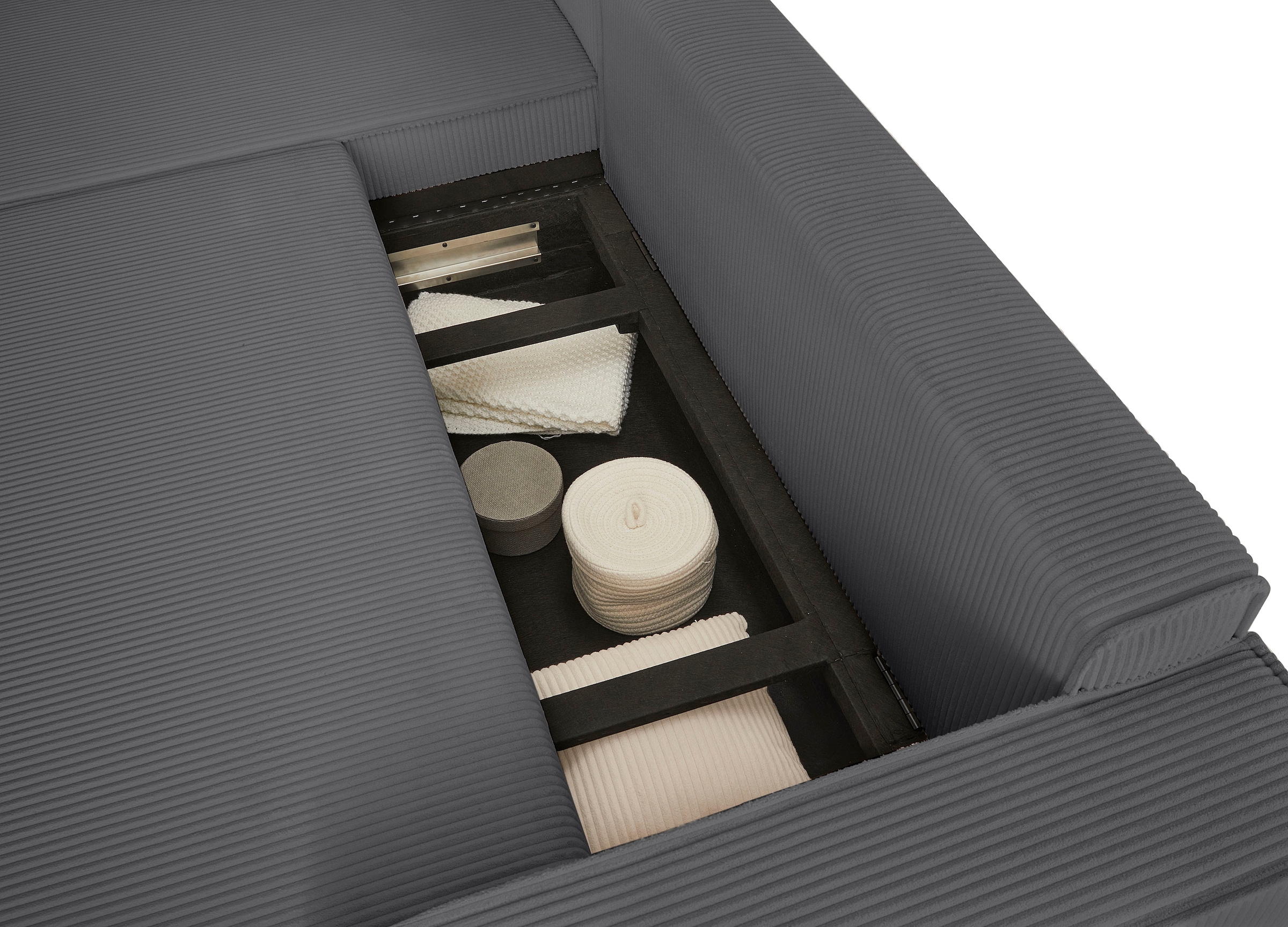 OTTO home Ecksofa »CASSI, 241cm, L-Form, Schlafsofa, Dauerschläfer, Boxspringfederung« Schlaffunktion (133/200) ,Bettkasten, Recamiere links/rechts, Cord