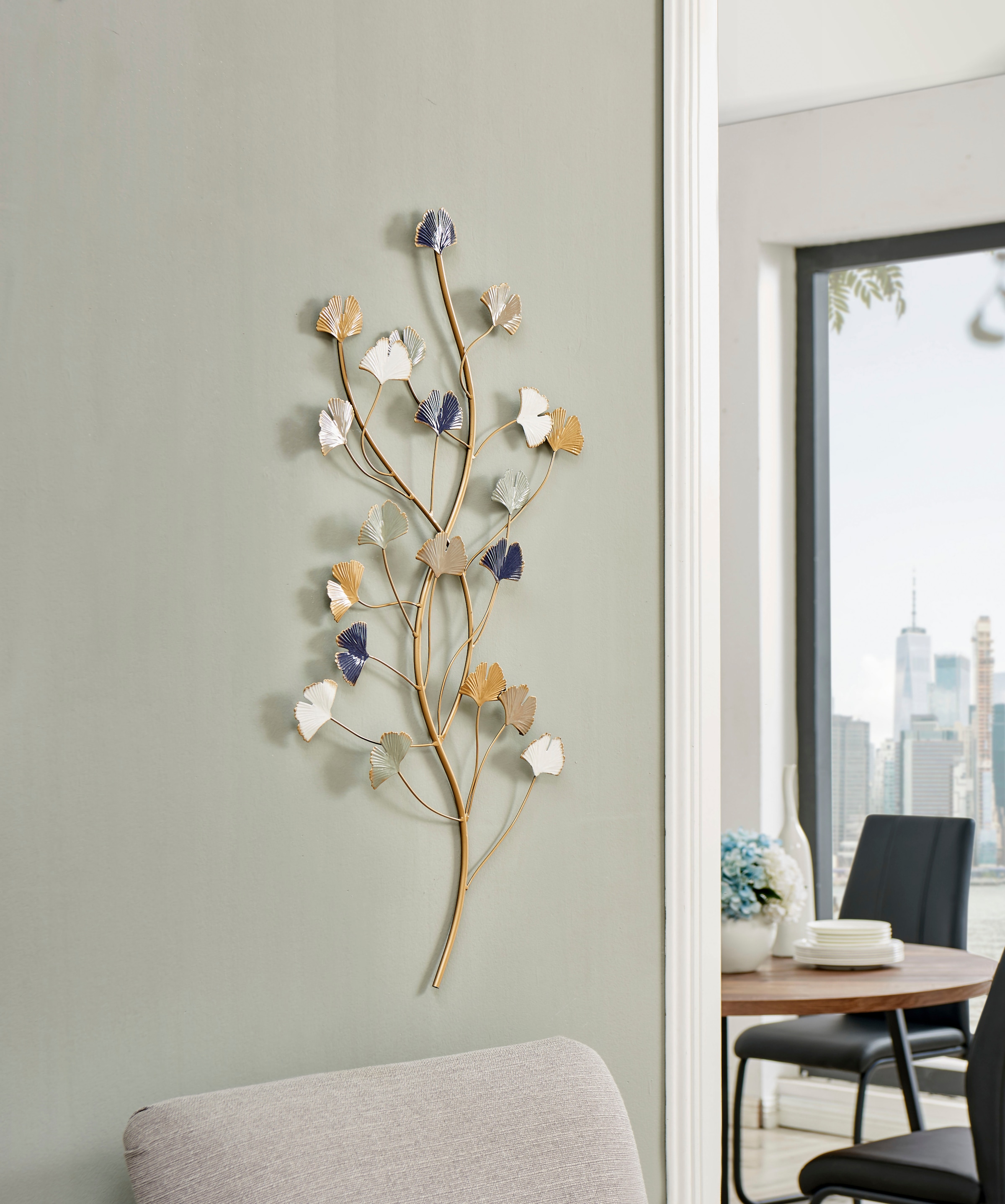 OTTO home Wanddekoobjekt »Gingko Blätter, florale Dekoration« hochwertige Wanddeko, aus Metall, ca.91cm hoch