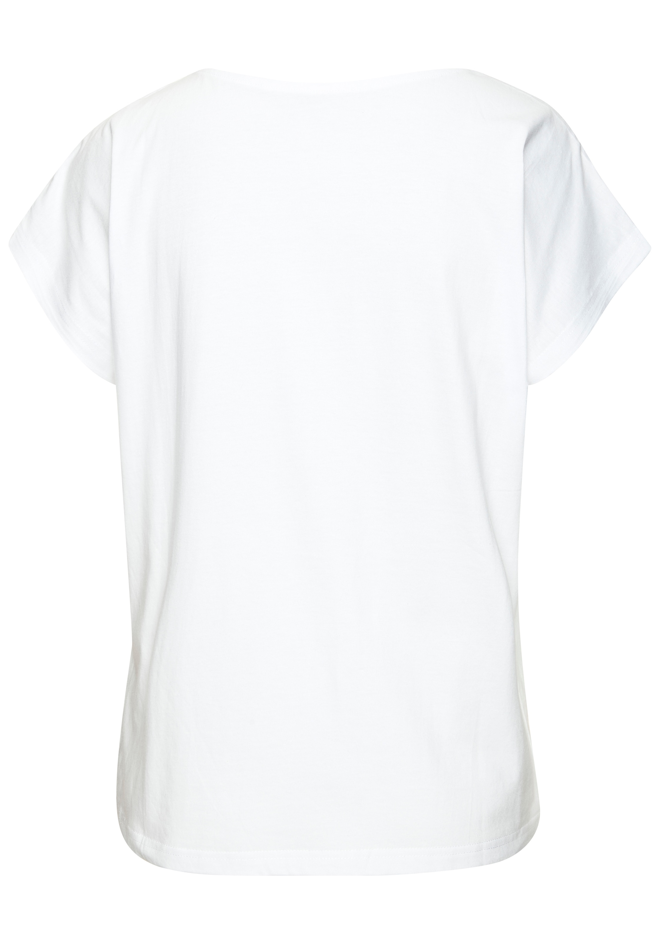 LASCANA T-Shirt »mit glitzerndem Frontprint« aus angenehmer Viskose-Baumwoll-Qualität