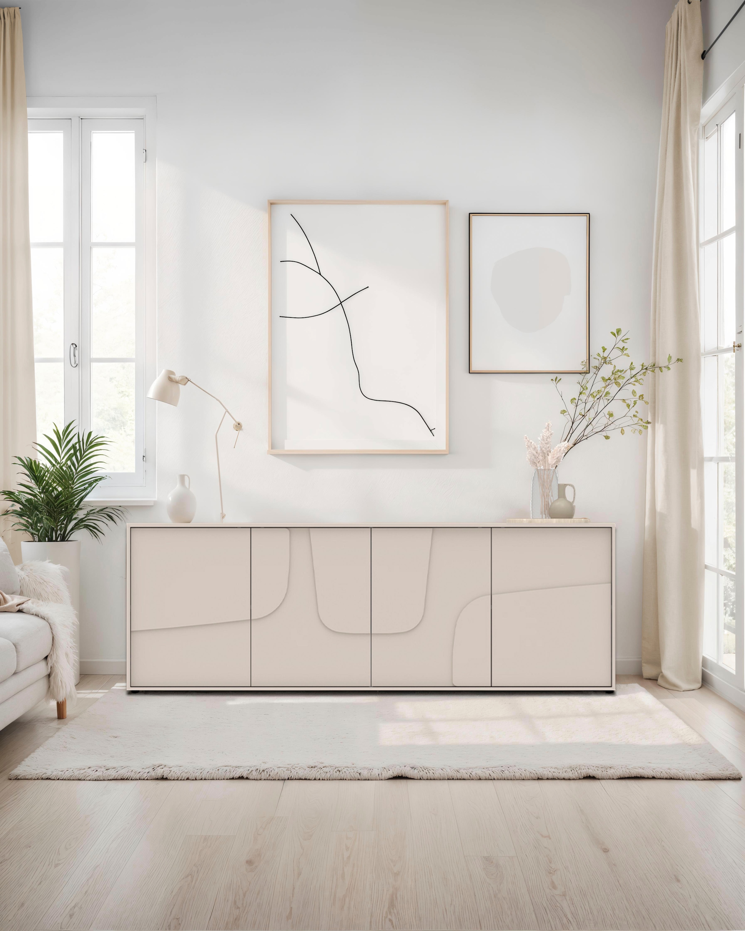 INOSIGN Sideboard »Stone, 205 cm breit, 4  Türen,  Anrichte, Kommode, Stauraumschrank« 3D-Design, Push-to-open, Innenraum großzügig, Füße 14/2 cm wählbar
