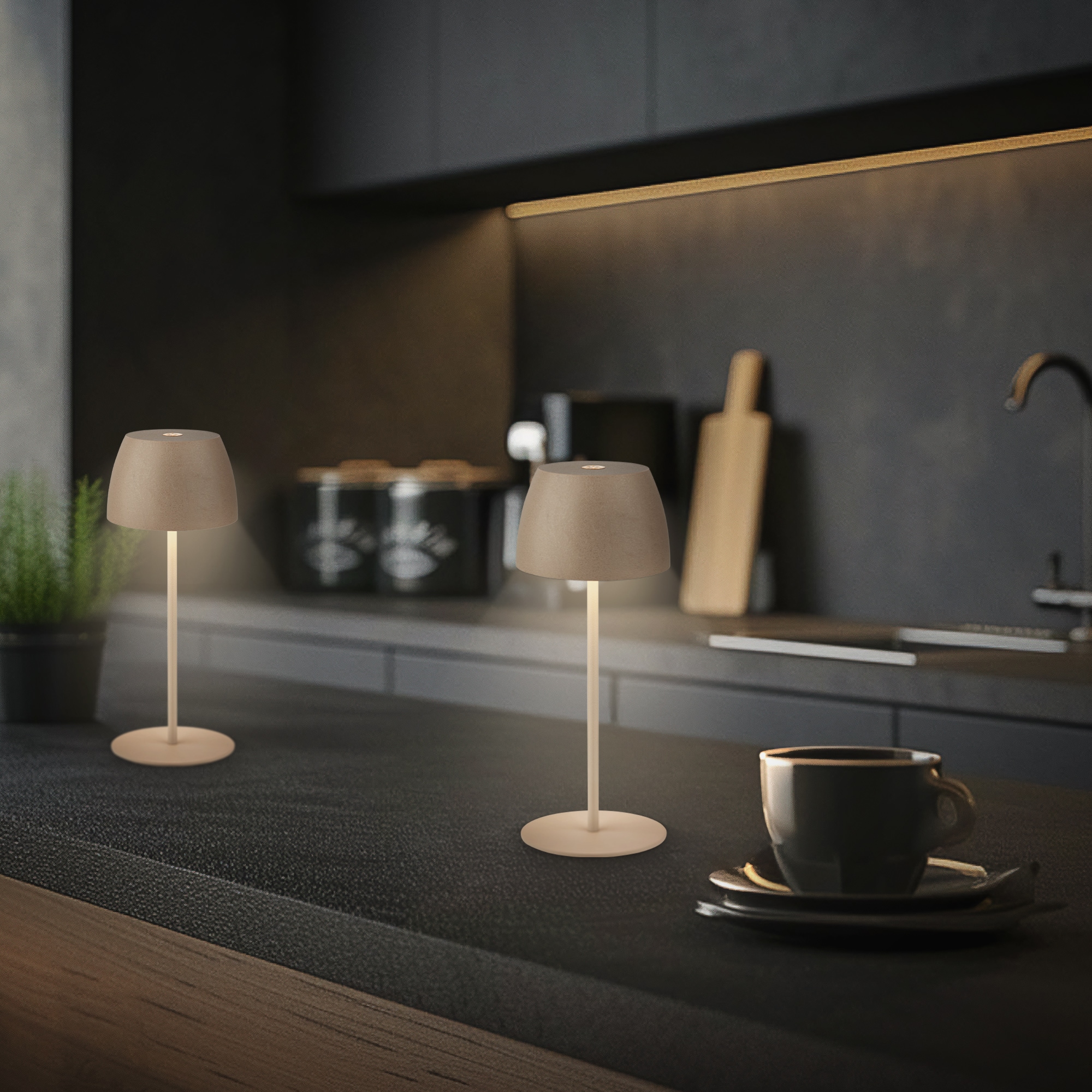 Briloner Leuchten Tischleuchte »2er Set LED Tischlampe kabellos, beige« 2er Set Tischlampe kabellos 20x8cm Beige 2,5W