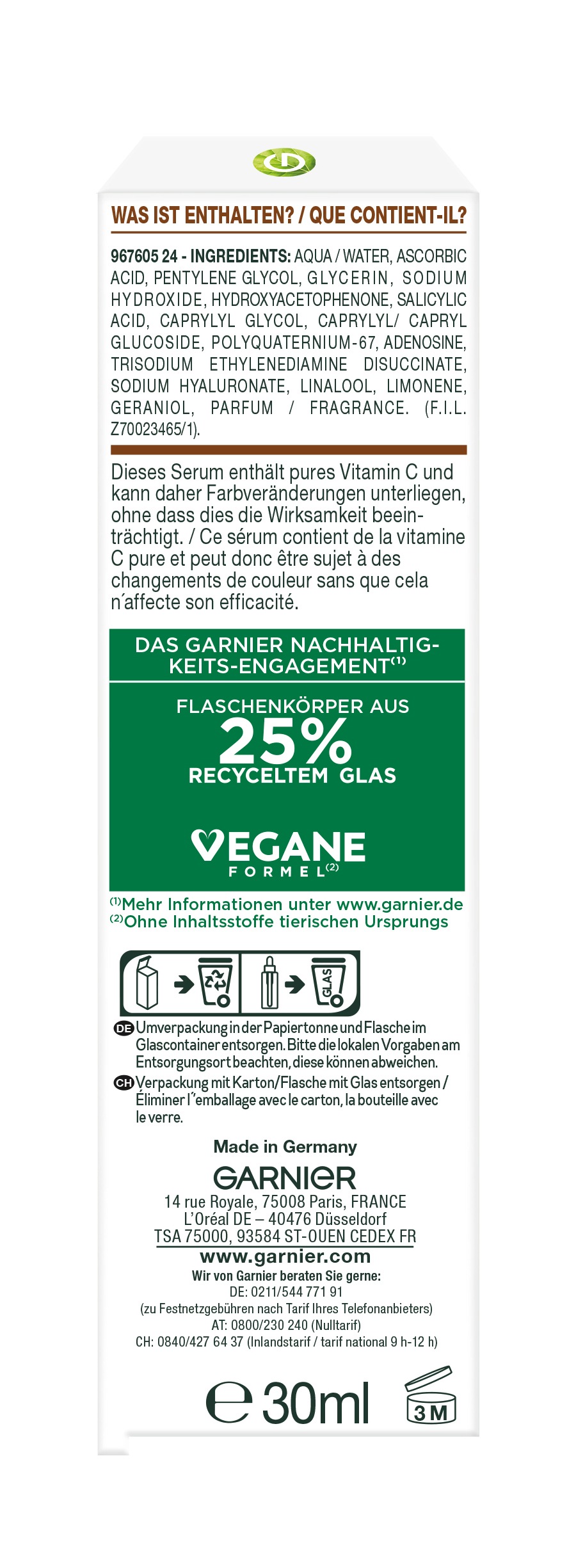 GARNIER Gesichtsserum »VITAMIN C GLOW BOOSTER NACHTSERUM« mit Hyaluronsäure