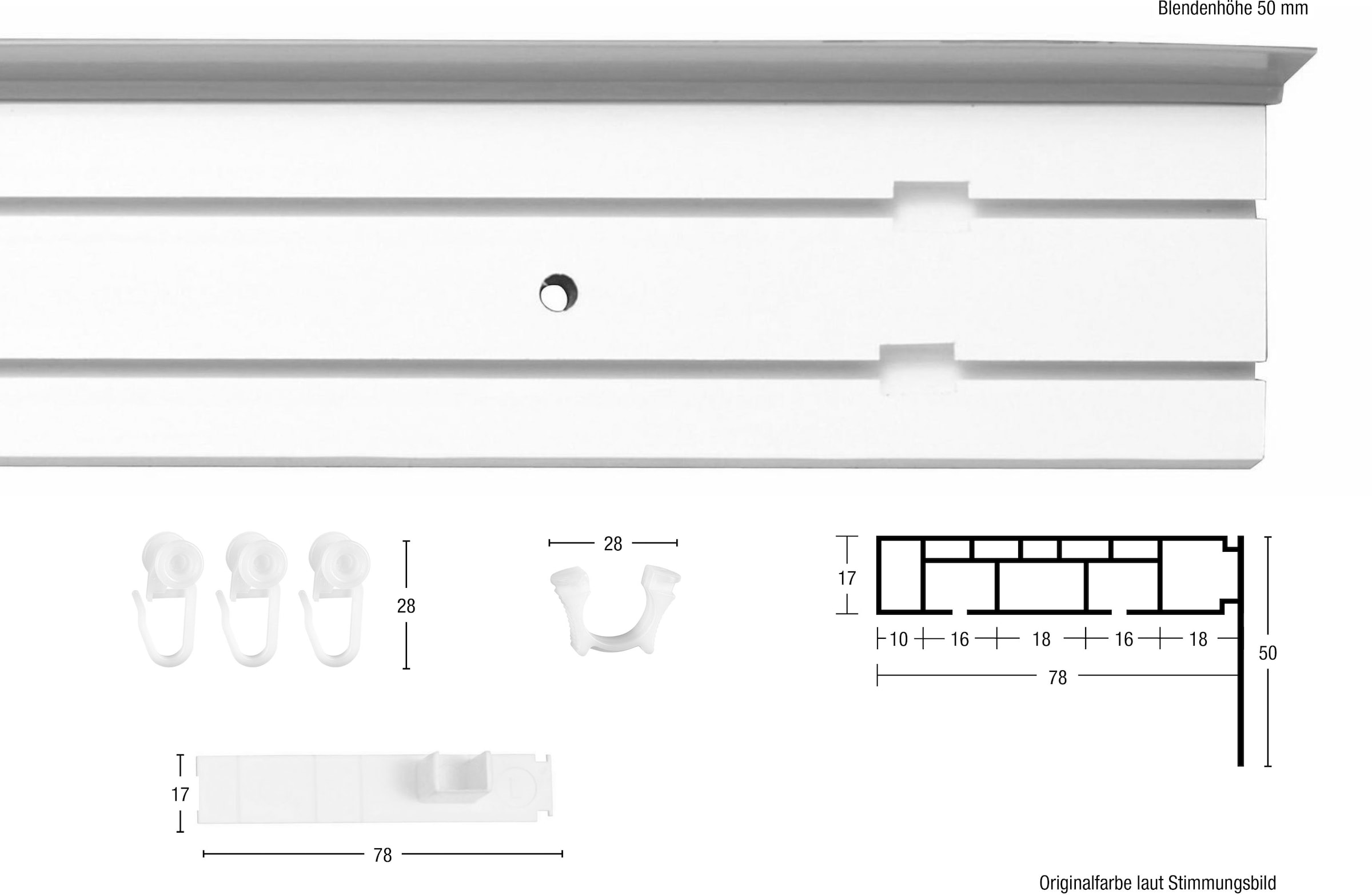 GARESA Gardinenschiene »Kunststoffschiene mit Blende«, 2 läufig-läufig, Wunschmaßlänge, Deckenmontage, verlängerbar, einfache Montage, schlicht