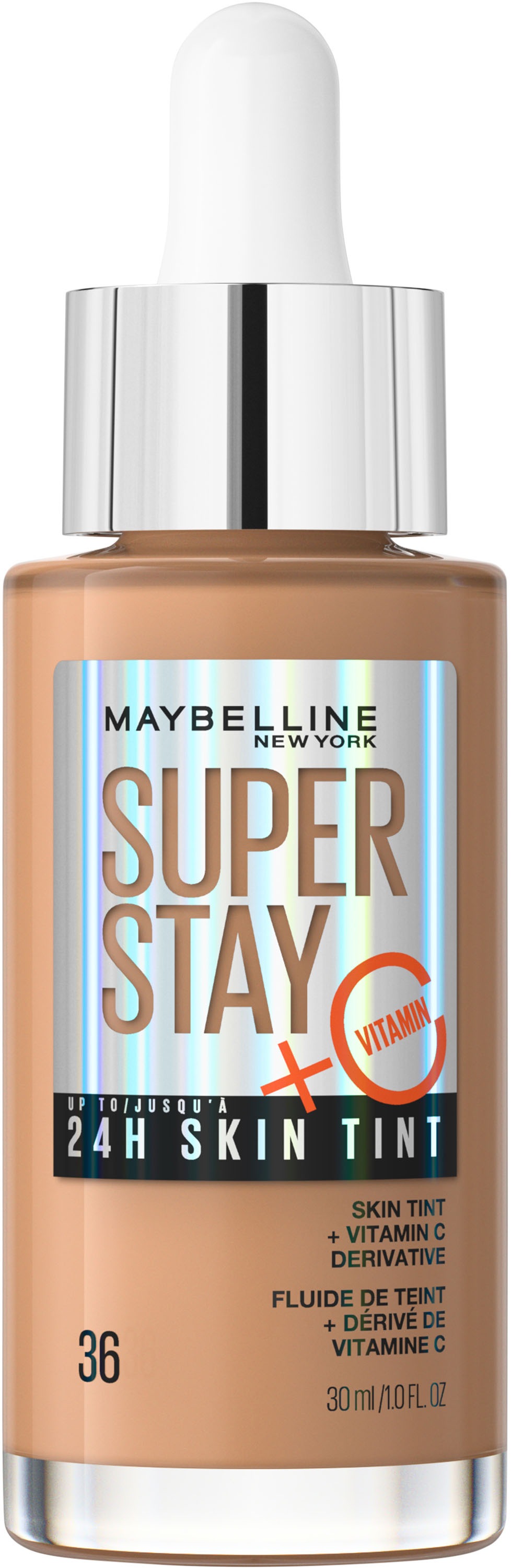 MAYBELLINE NEW YORK Foundation »SUPER STAY 24H SKIN TINT MIT VITAMIN C« bietet dank hautähnlicher Pigmente eine leichte bis mittlere Deckkraft
