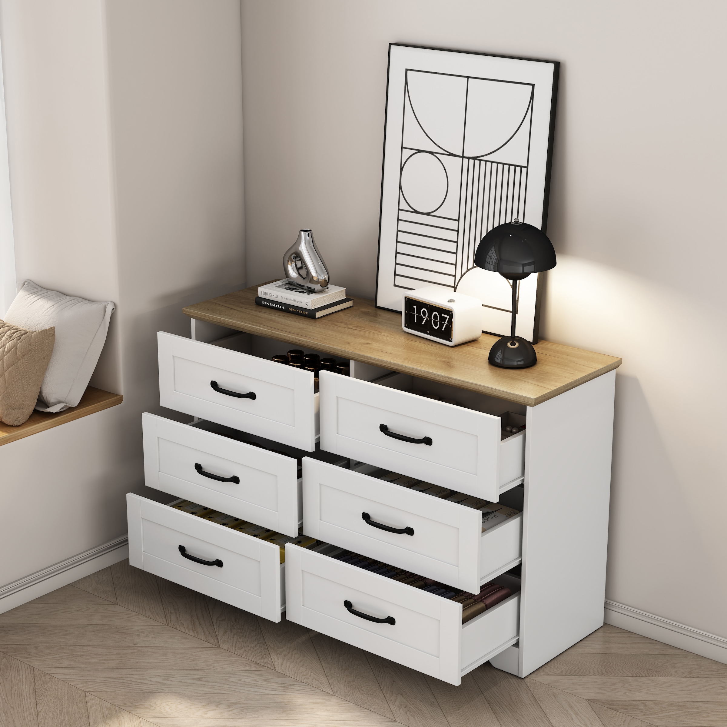 OTTO home Schubkastenkommode »Emmilia Sideboard Schubladenschrank Wäscheschrank im Landhaus Design« Scandi Design mit 6 Schubladen für viel Stauraum im Schlafzimmer,  Schrankkommode in hochwertiger Qualität