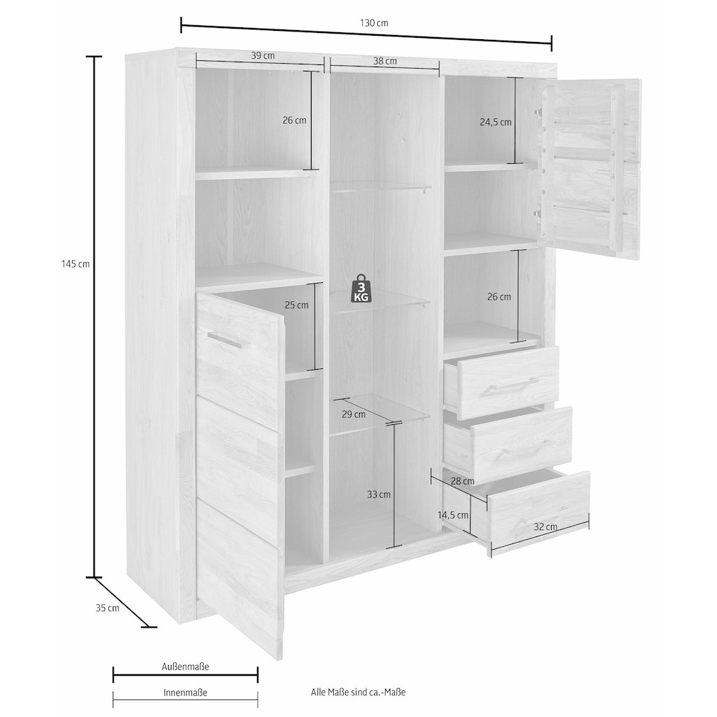 Woltra Highboard »Ribe«, Breite 130 cm mit 2 Holztüren