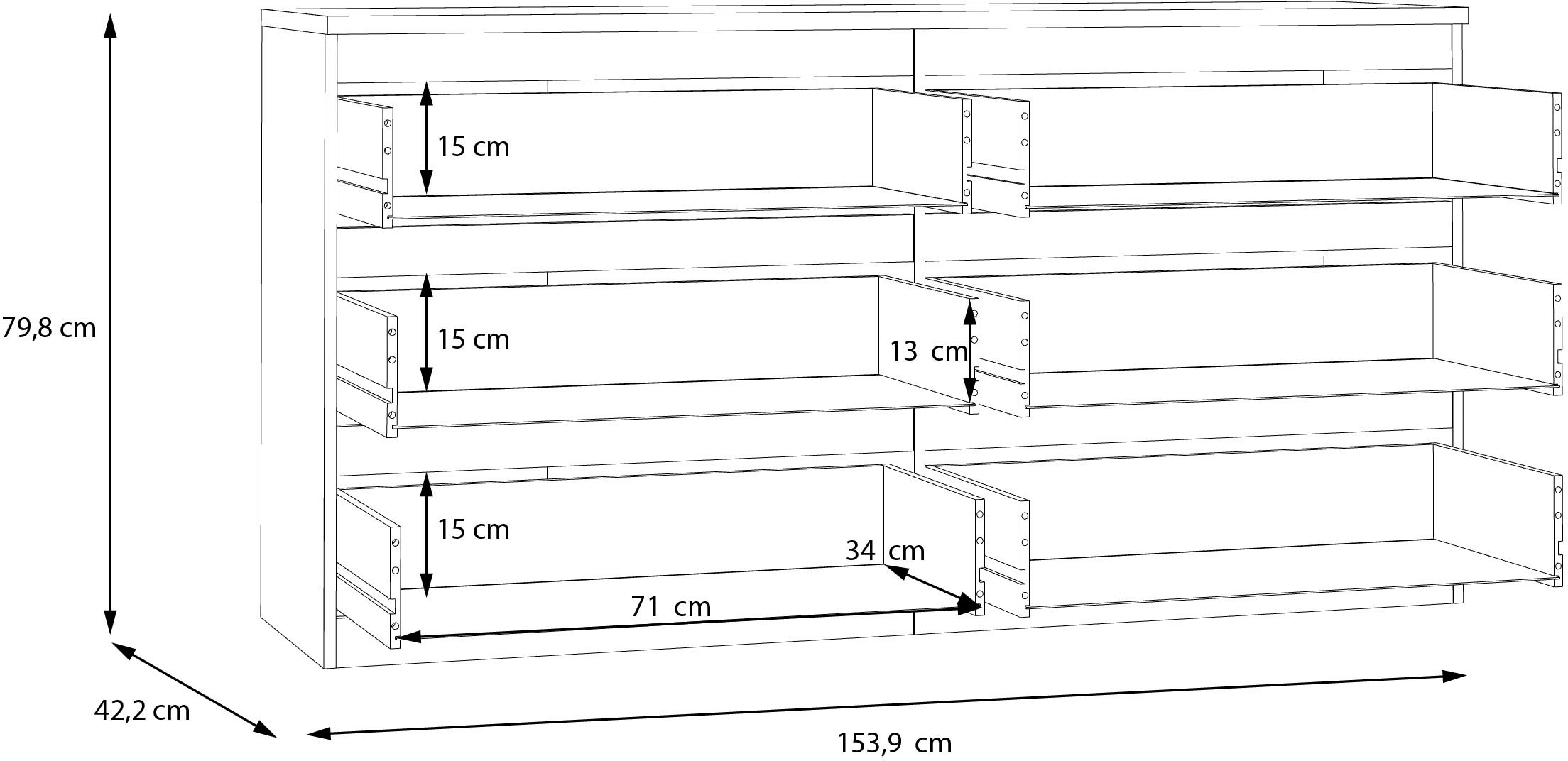 FORTE Kommode »Edmore«, große Kommode, grifflose Front, Stauraum, 6 Schubladen
